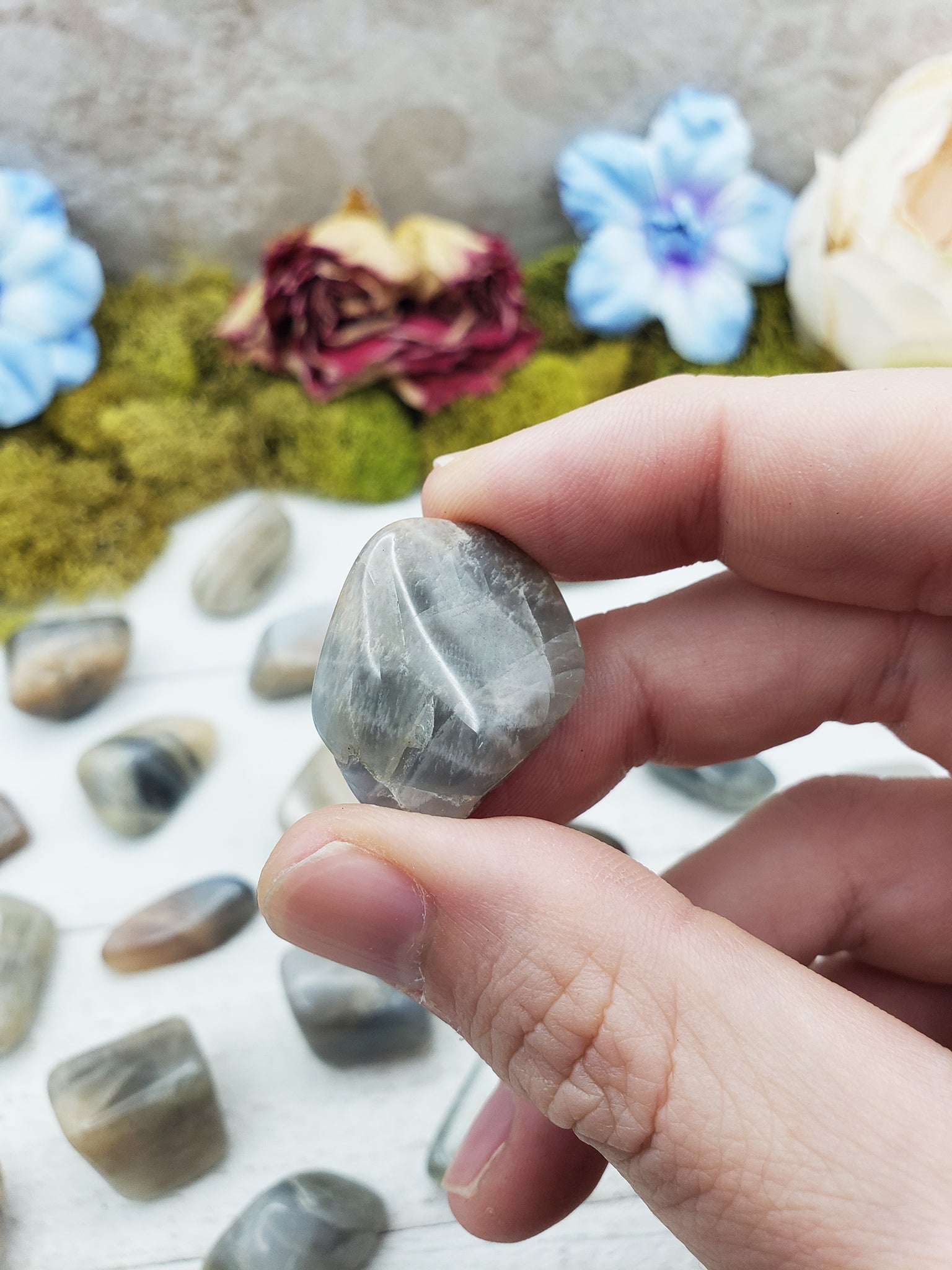 Black Multi Moonstone Crystal Natural Gemstone Tumbled Stone