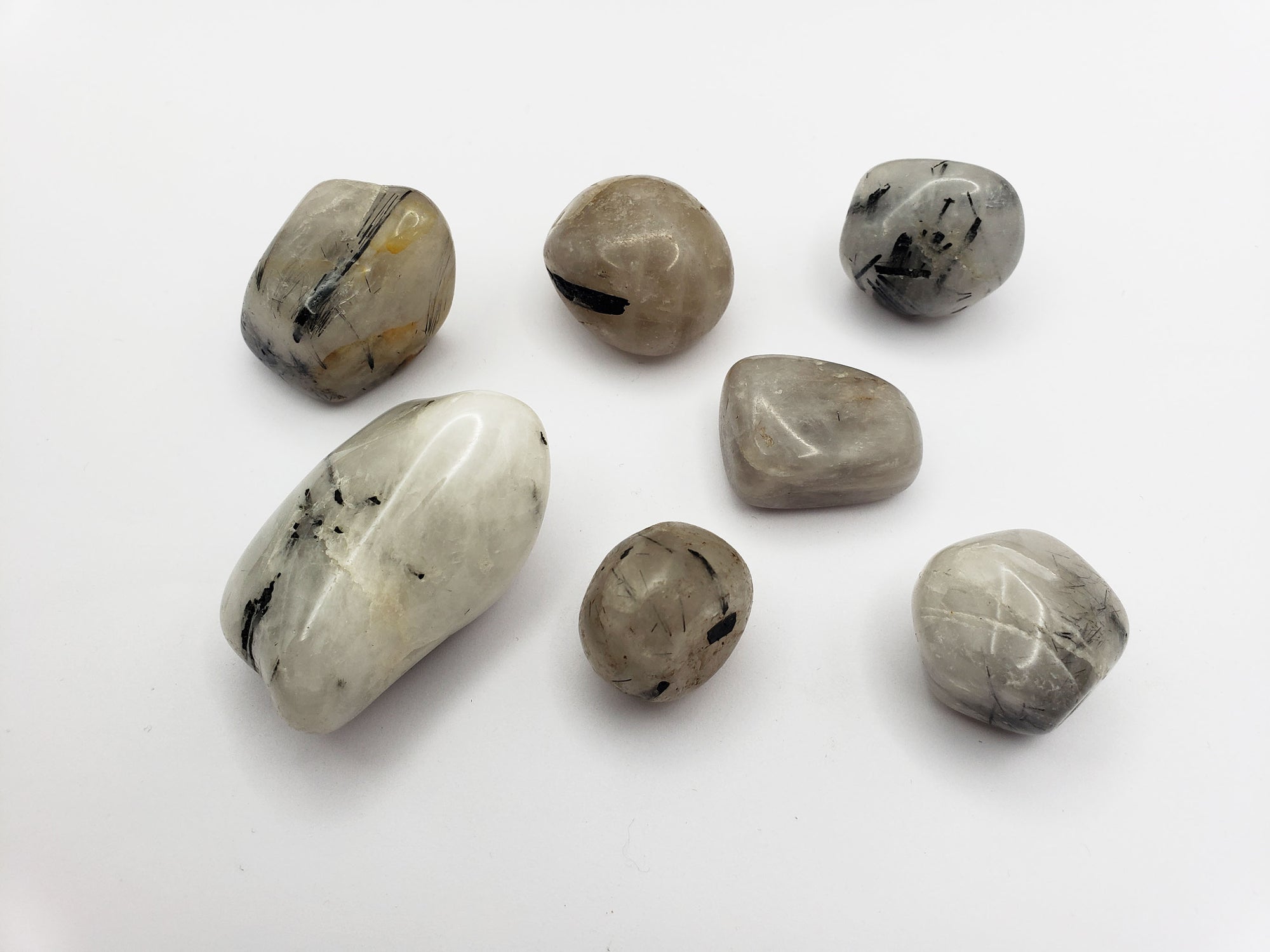 Black Tourmaline Rutilated Quartz Tumbled Crystal - One Stone