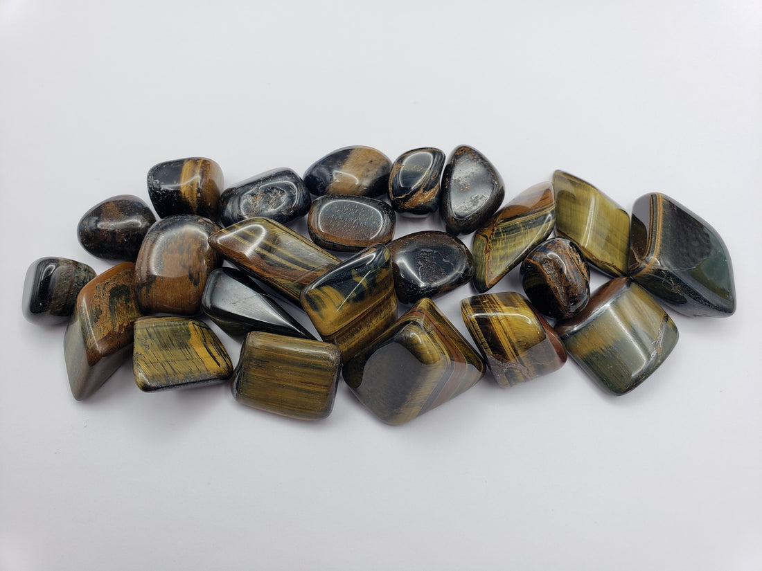 Blue Multi Tiger Eye Hawkeye stones on white background