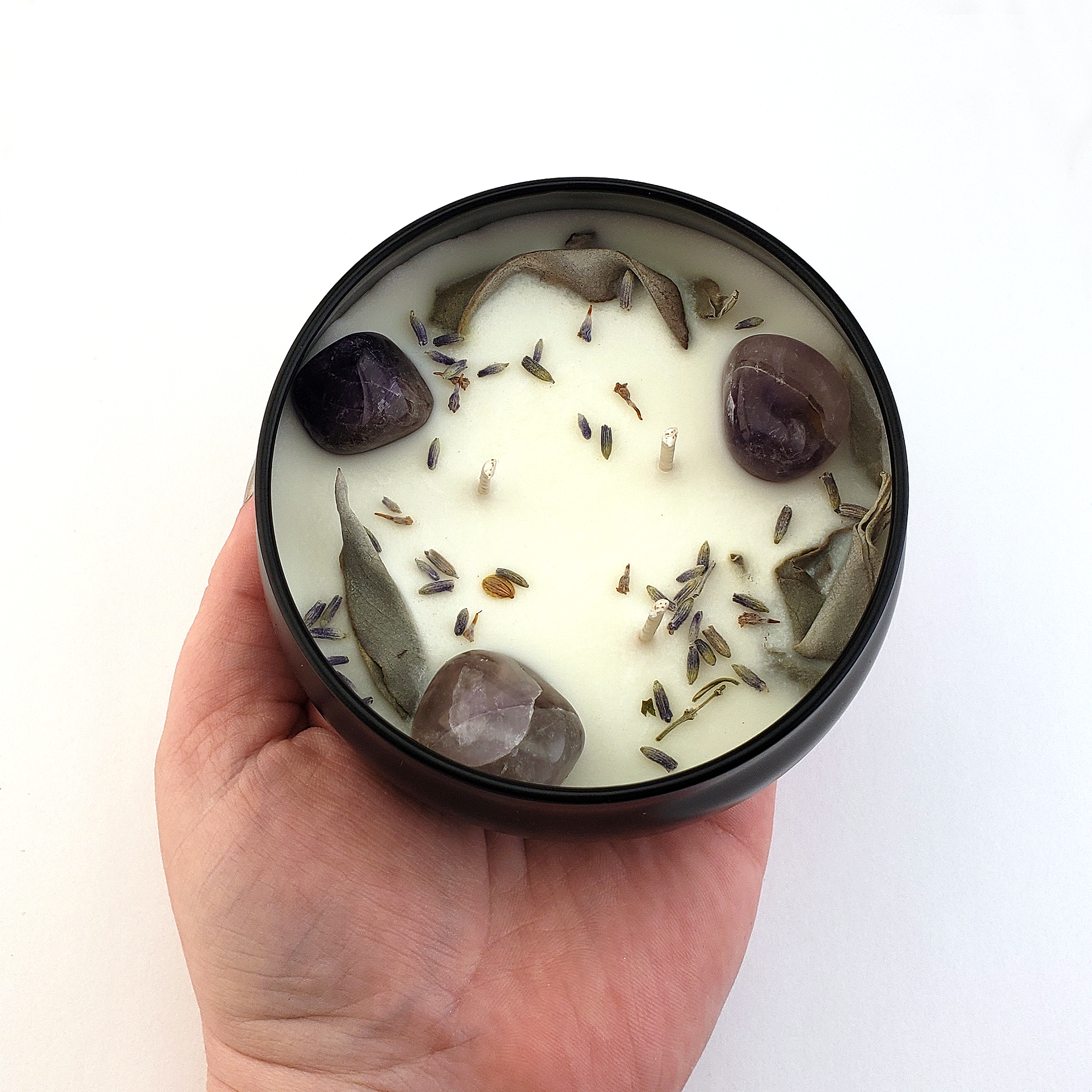 Calming Lavender - 6oz Handmade Coconut Soy Wax Scented Candle in Tin with Lid - In Hand