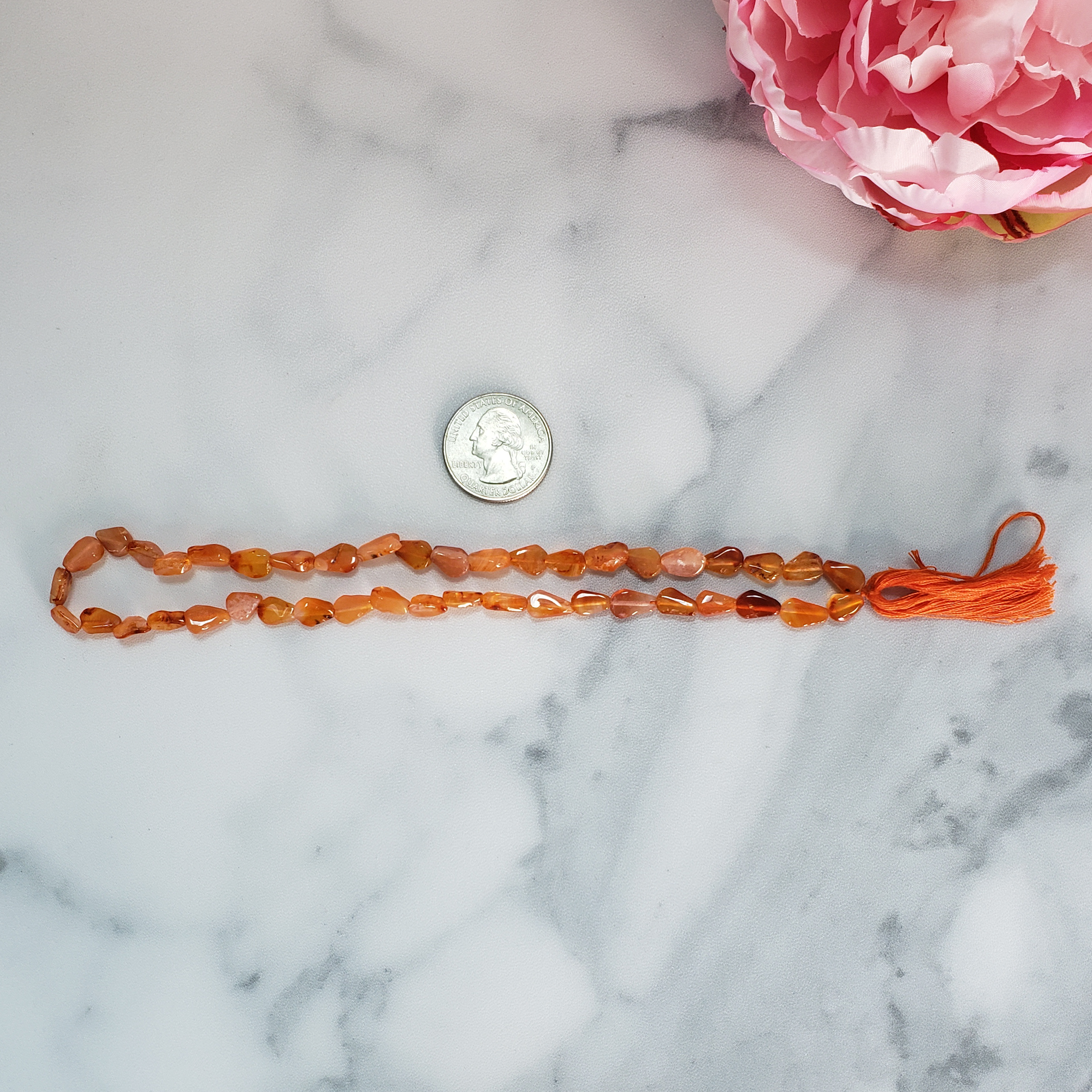 Carnelian Natural Crystal Beads Strand | One Strand of Carnelian Chip Beads - Size Comparison