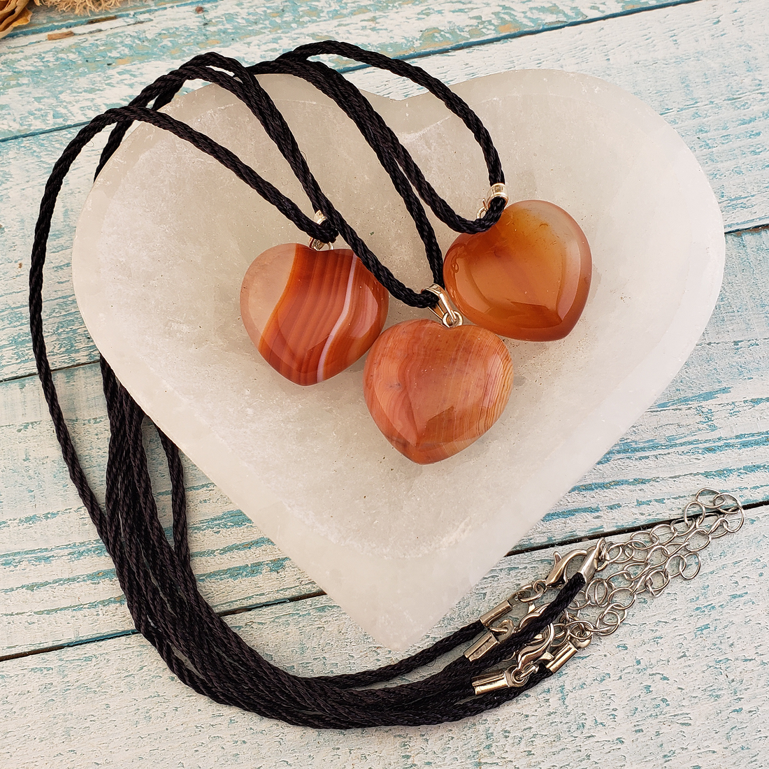 Carnelian Crystal Heart Pendant Necklace - In Selenite Bowl
