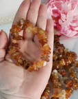 Carnelian Crystal Natural Gemstone Nugget Bead Bracelet - in Hand