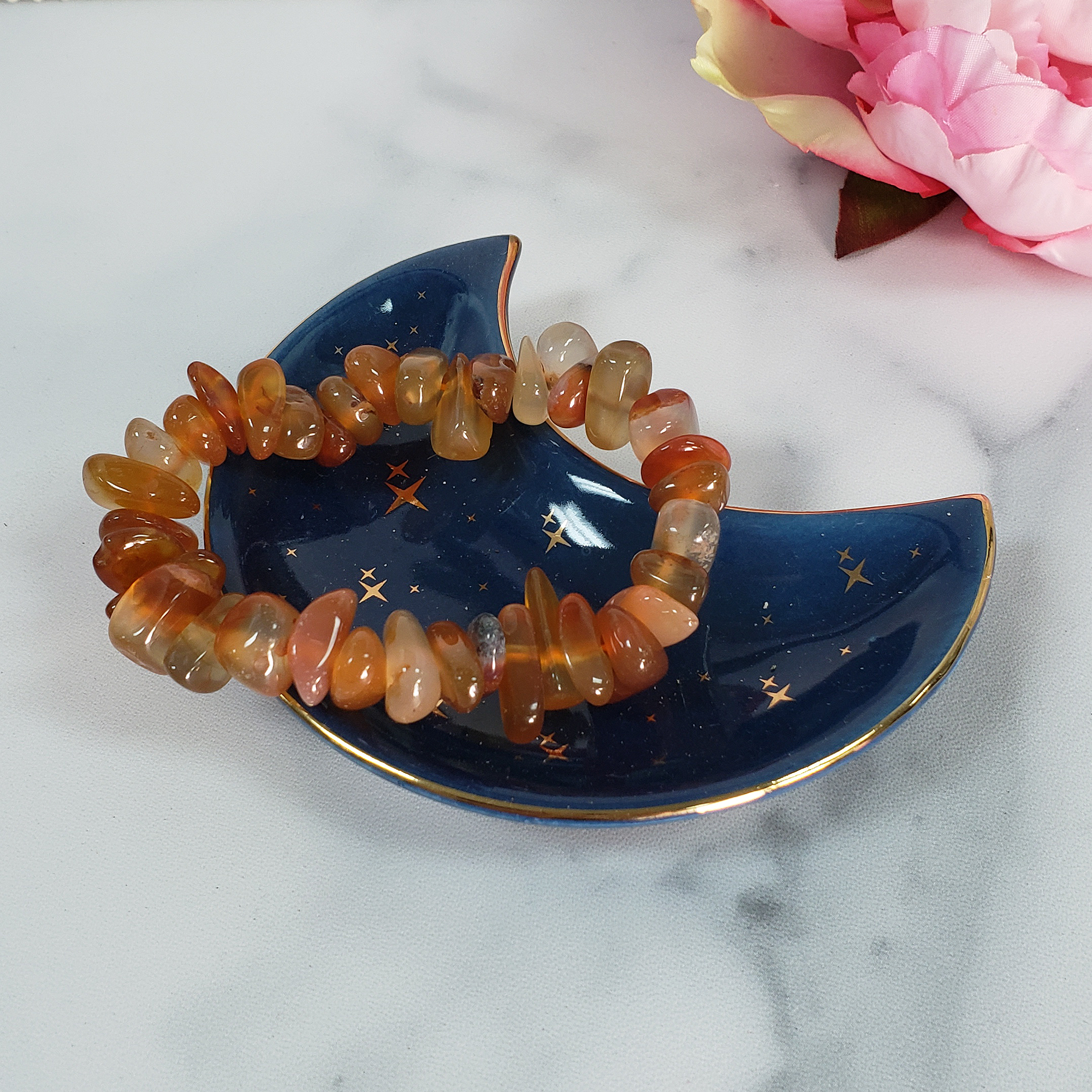 Carnelian Crystal Natural Gemstone Nugget Bead Bracelet - in Jewelry Dish