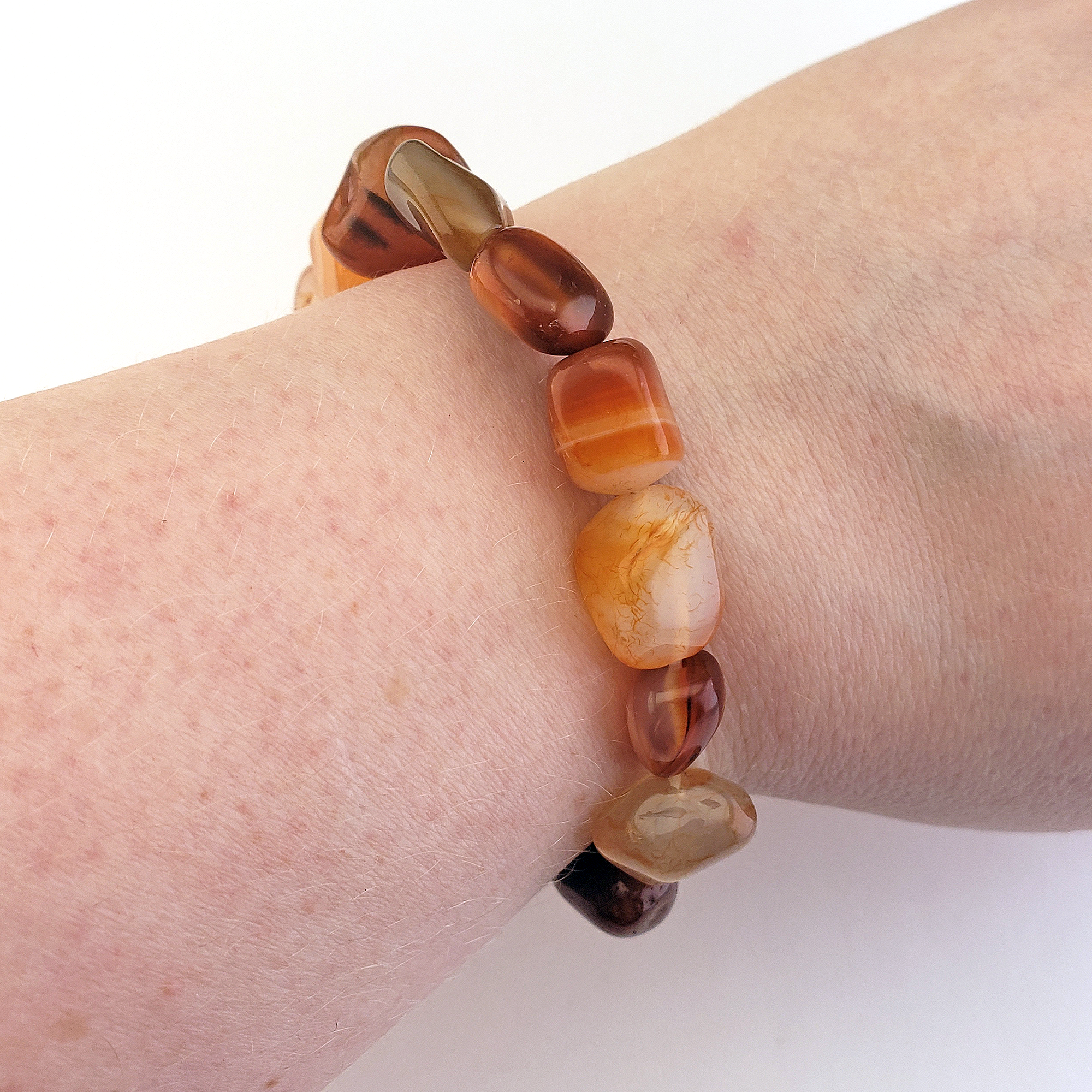 Carnelian Natural Crystal Nugget Stretch Bracelet - On Wrist