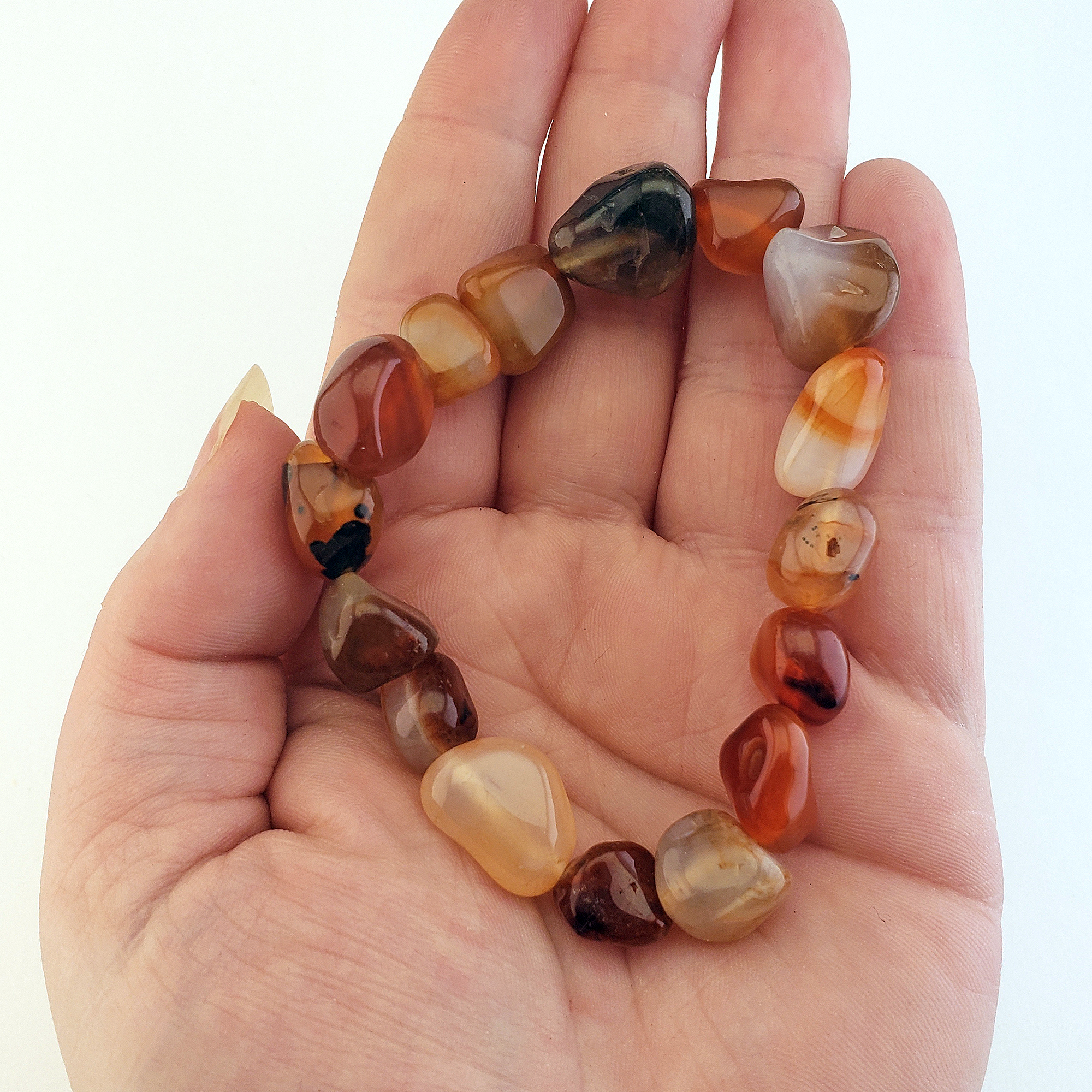 Carnelian Natural Crystal Nugget Stretch Bracelet - In Hand