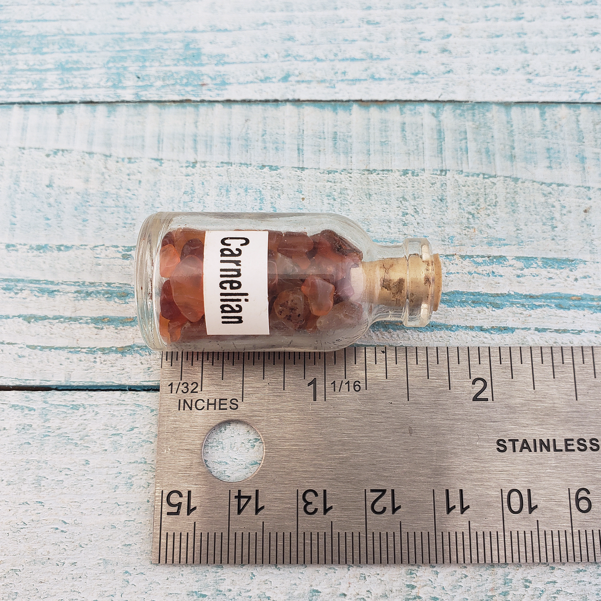 Carnelian Natural Crystal Chips Bottle - Natural Gemstone Chips in Glass Bottles - Measurements