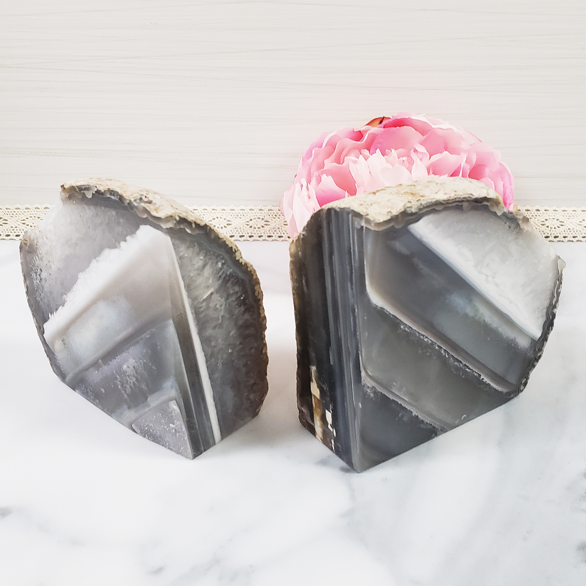 Unique Pair of Natural Agate Gemstone Crystal Bookends for Home Decor - Cascade - 6