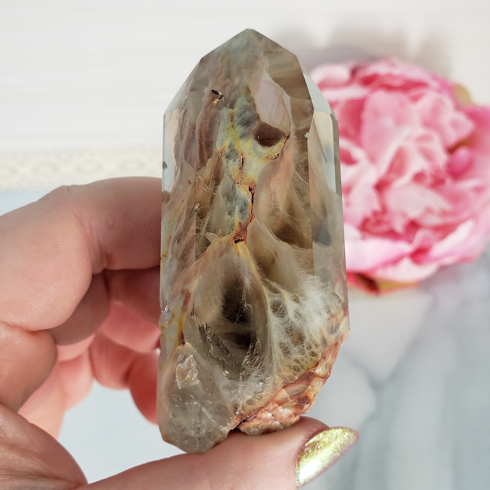 Unique Angel Phantom Quartz Amphibole Quartz Crystal Point Natural Gemstone Semi-Polished High Quality | Chamuel - 7