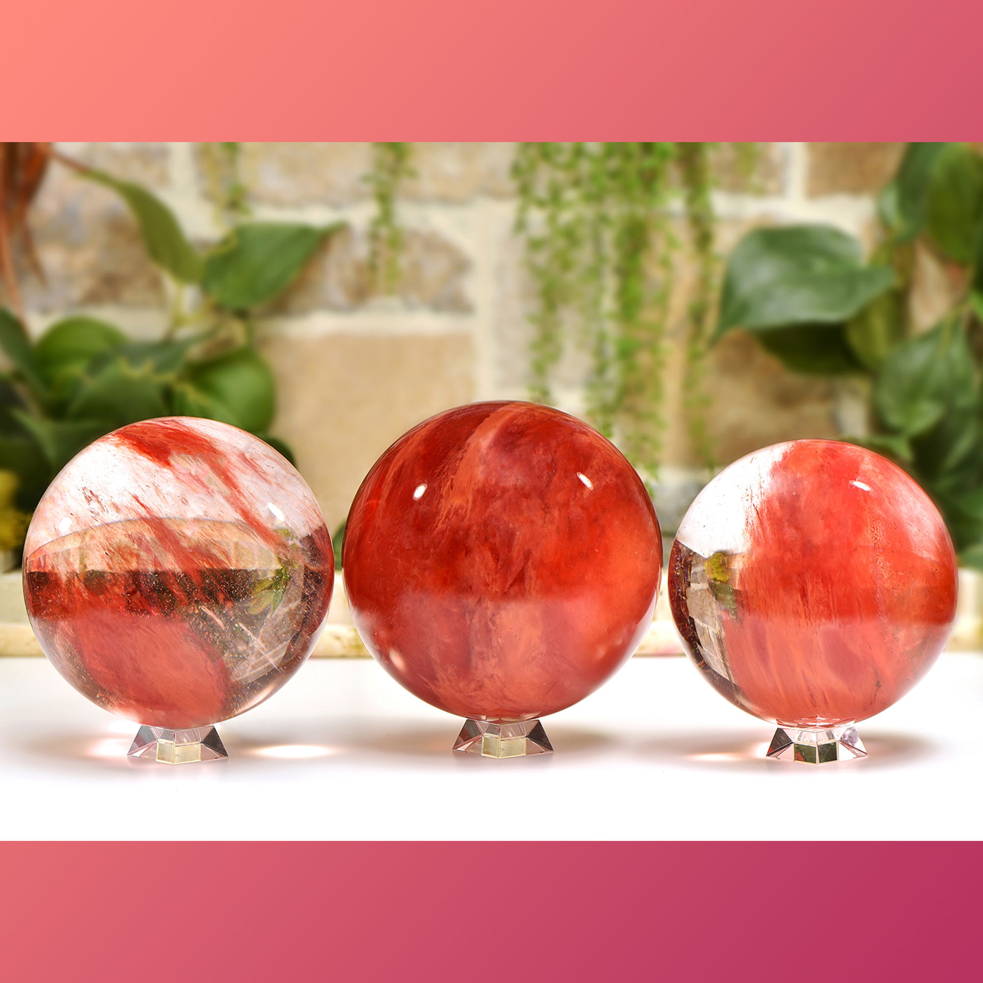 Cherry Quartz Strawberry Obsidian Manmade Crystal Sphere Orb | JUMBO