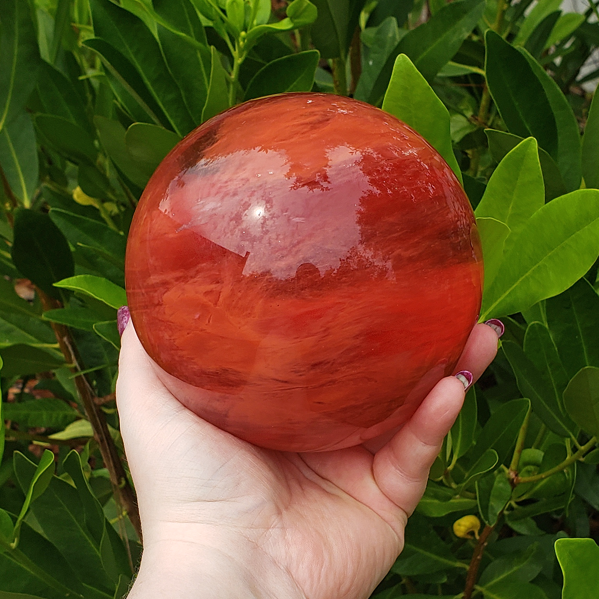 Cherry Quartz Strawberry Obsidian Manmade Crystal Sphere Orb | JUMBO