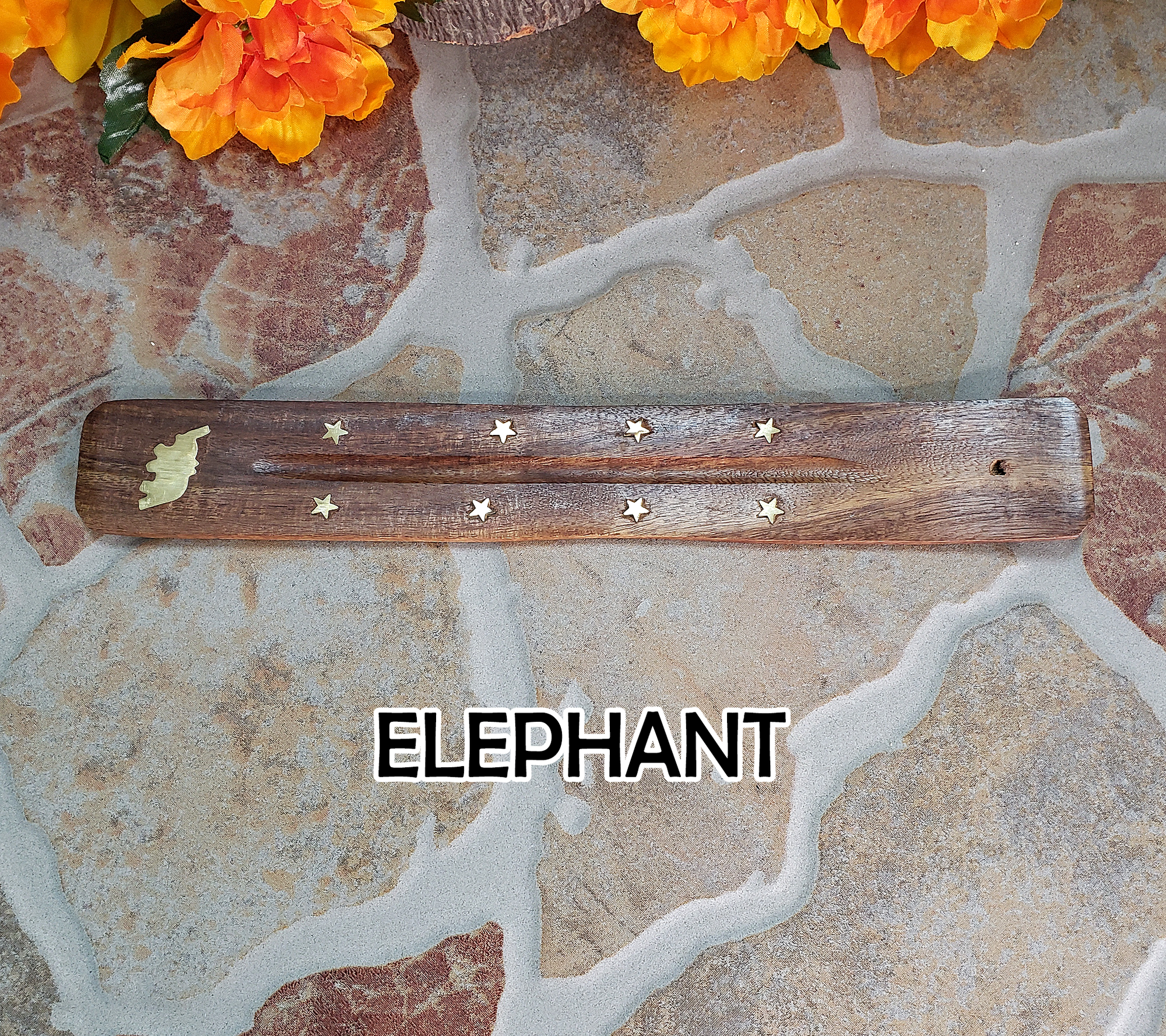 Wooden Incense Burner Tray with Brass Inlay - Choose Your Style! - ELEPHANT