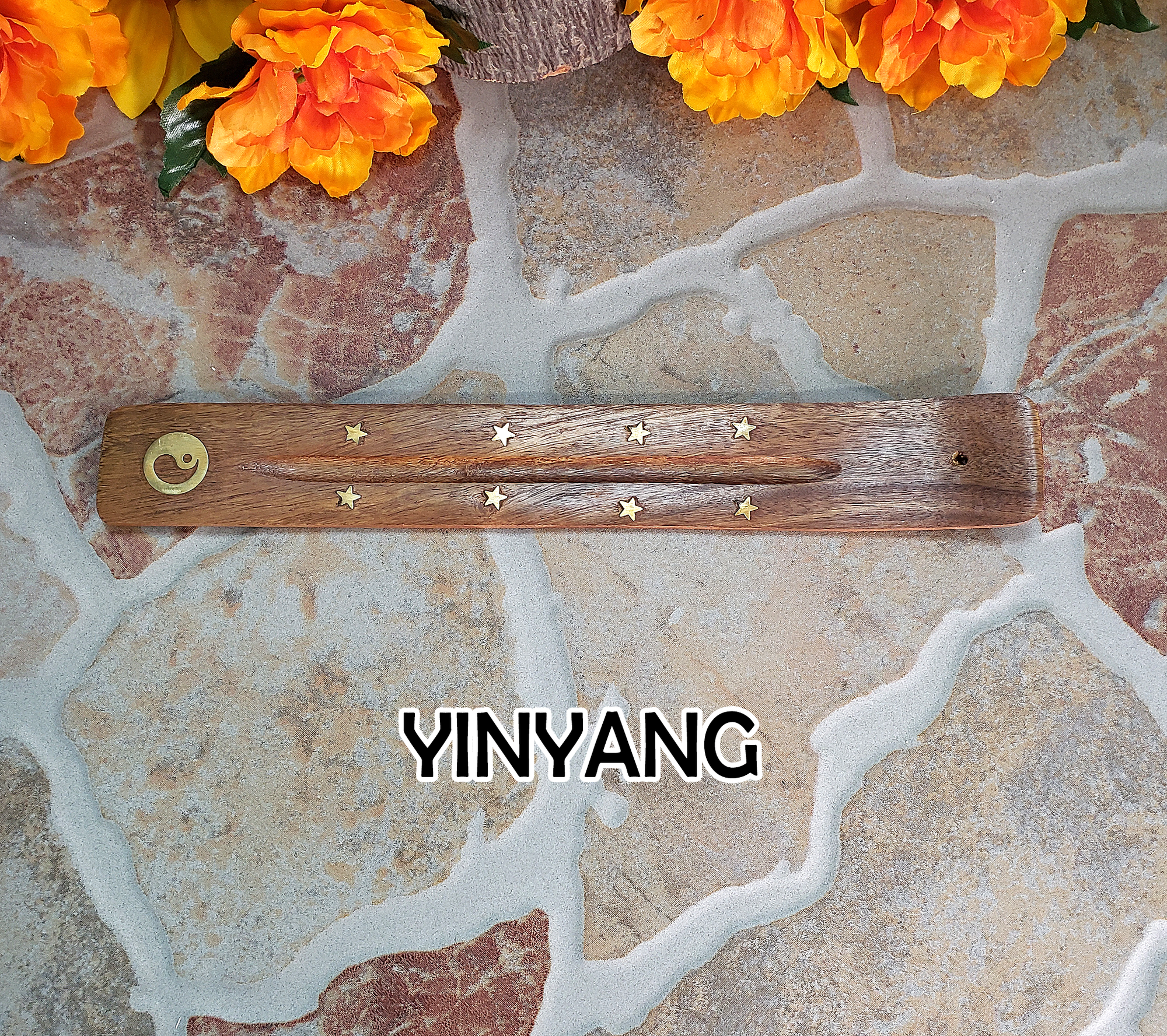 Wooden Incense Burner Tray with Brass Inlay - Choose Your Style! - YINYANG