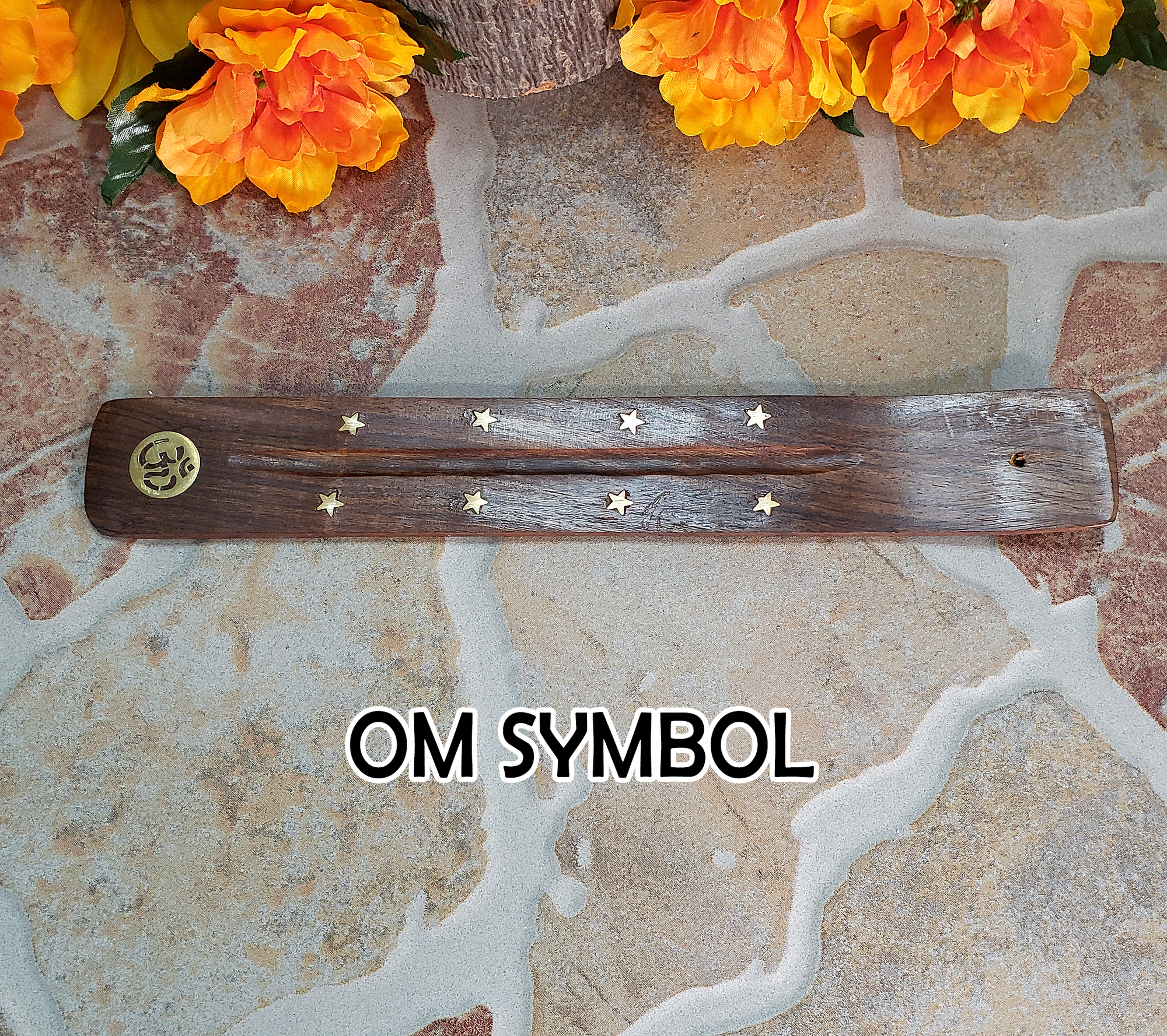Wooden Incense Burner Tray with Brass Inlay - Choose Your Style! - OM