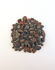 Mixed Garnet Crystal Chips By the Ounce - Red Garnet, Green Garnet, Orange Garnet, Rhodolite Garnet, Spessartine Garnet, Hessonite Garnet, Grossular Garnet - On White Background