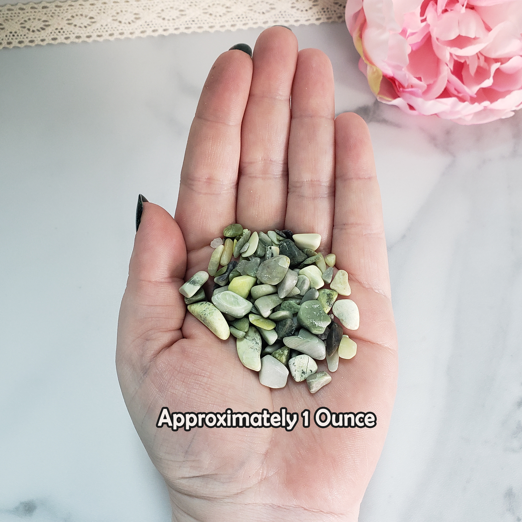 Infinite Serpentine Gemstone Chips By the Ounce - One Ounce of Crystal Chips in Hand