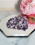 Lepidolite Natural Gemstone Chips By the Ounce - Crystal Chips on Mirror