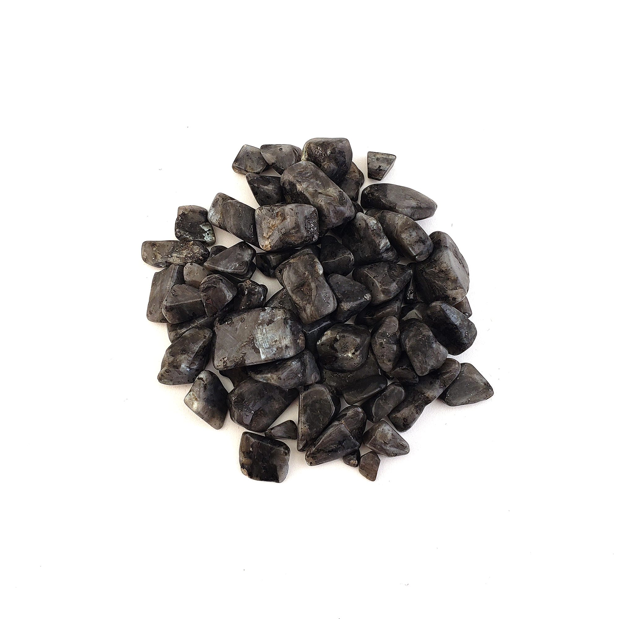 Larvikite Natural Crystal Chips By the Ounce - White Background