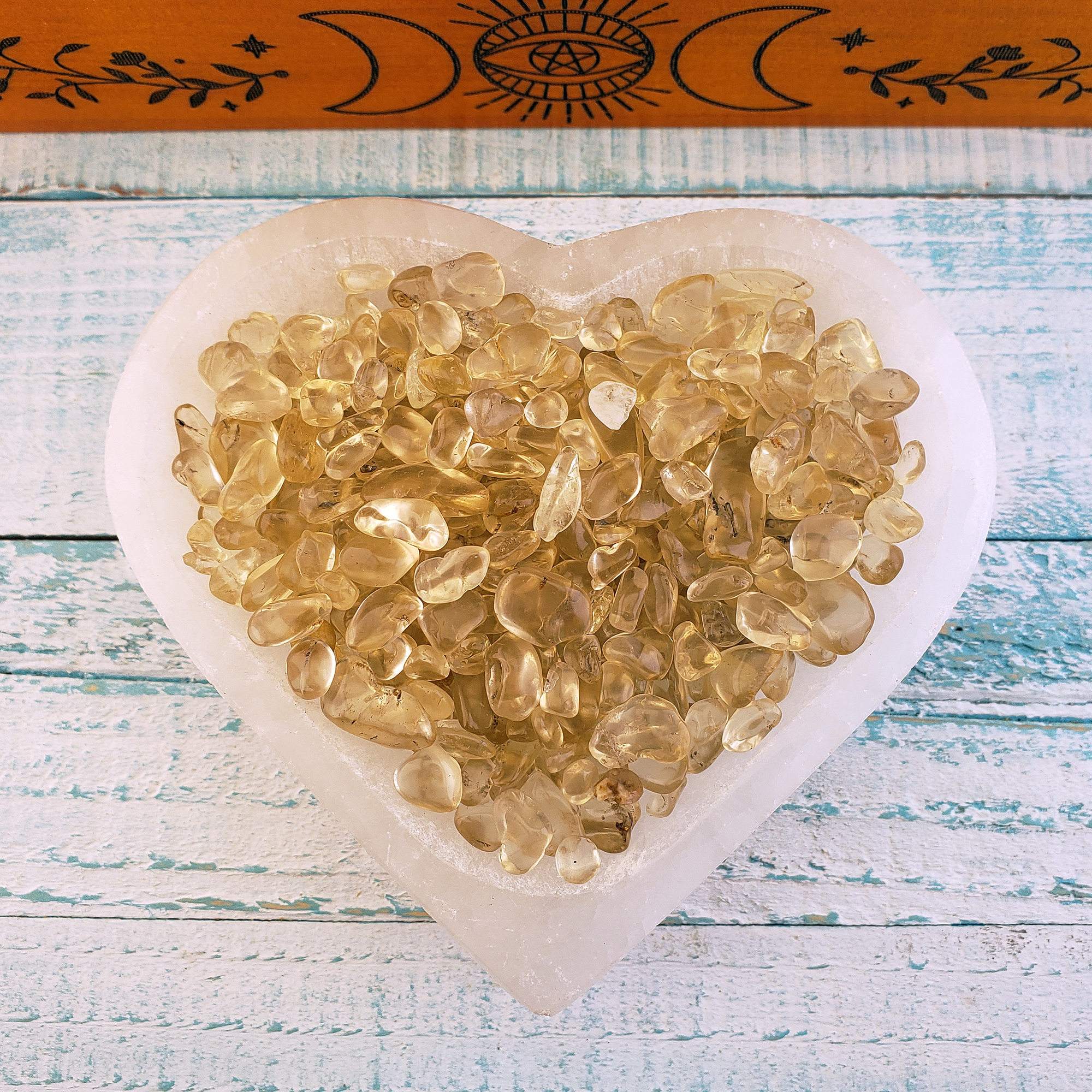 Smoky Quartz &amp; Natural Citrine Crystal Chips by the Ounce - Selenite Bowl 2