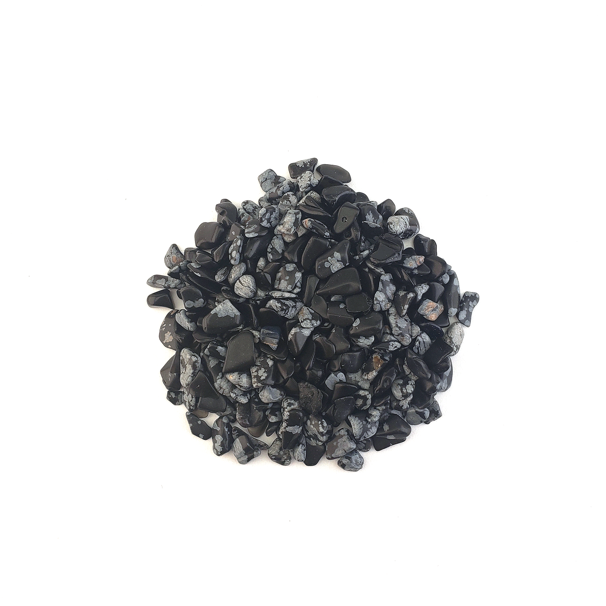 Snowflake Obsidian Natural Crystal Chips by the Ounce - White Background