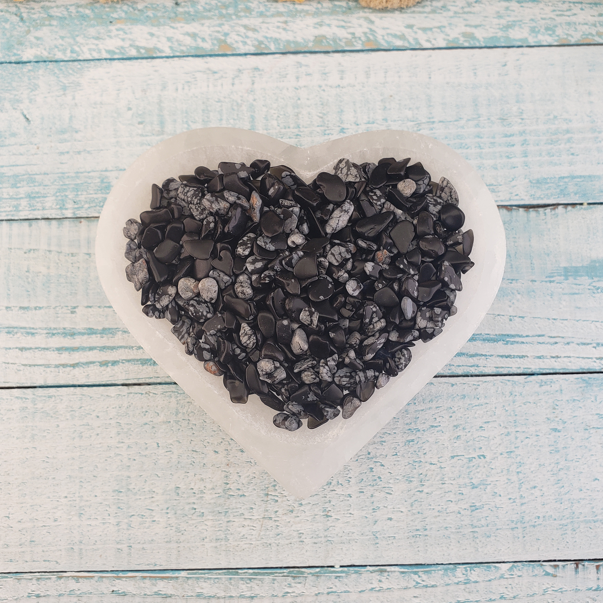 Snowflake Obsidian Natural Crystal Chips by the Ounce - In Selenite Bowl