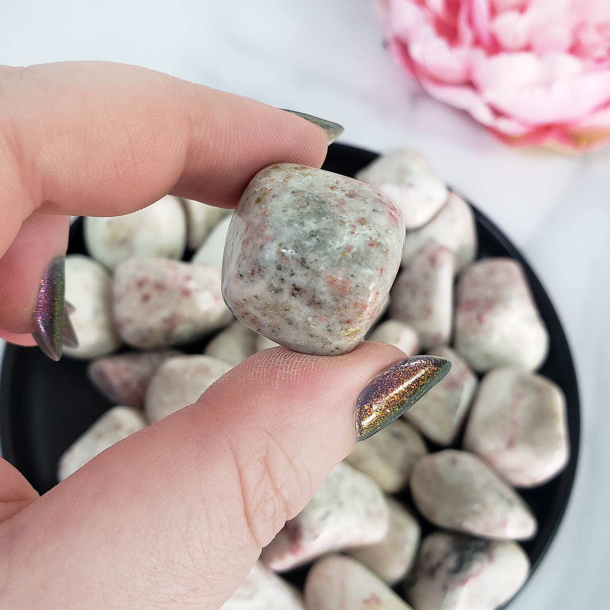 Cinnabarite Cinnabar in White Scapolite Natural Gemstone Tumbled Stone - 2