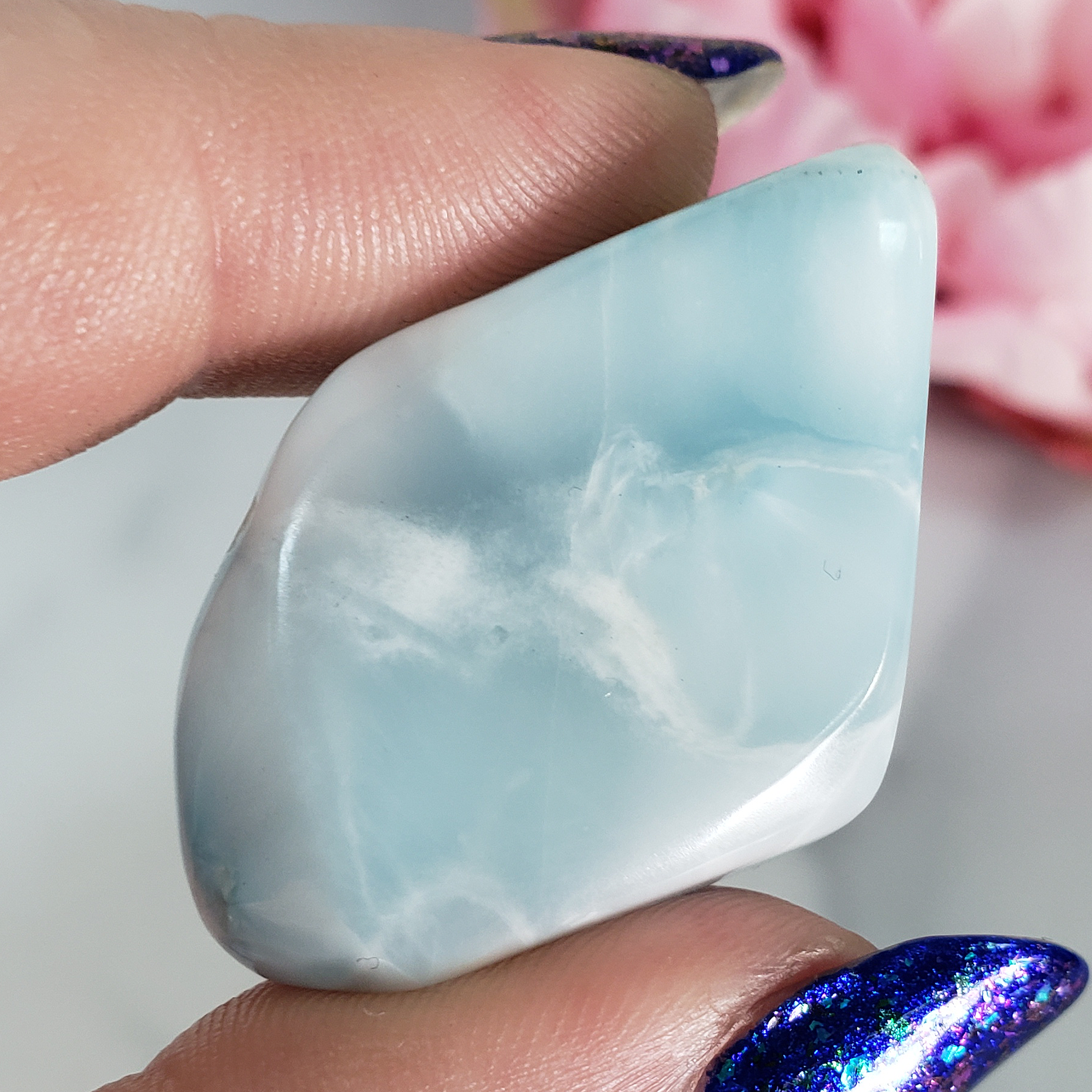 Unique High Quality Larimar Stone Natural Blue Pectolite Crystal Polished Freeform Tumbled Stone | 86 Carats | Circe - 7