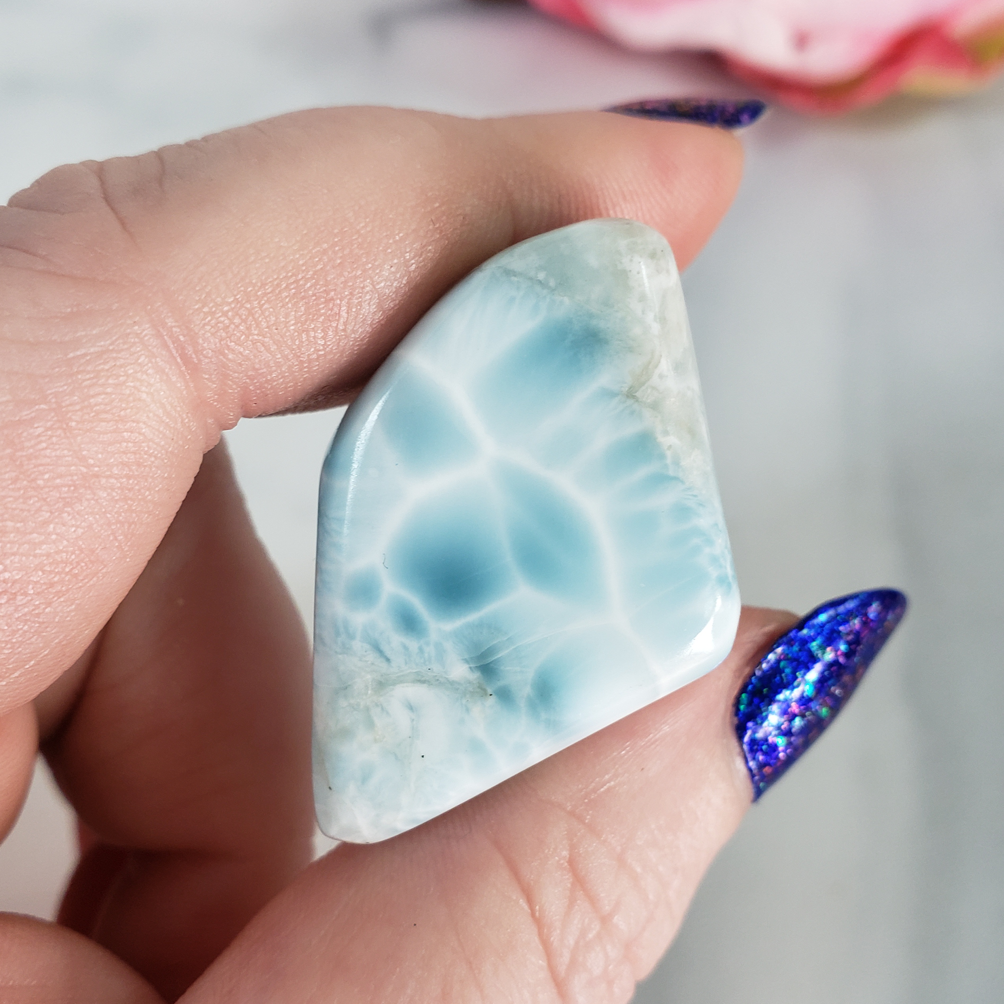 Unique High Quality Larimar Stone Natural Blue Pectolite Crystal Polished Freeform Tumbled Stone | 86 Carats | Circe - 4