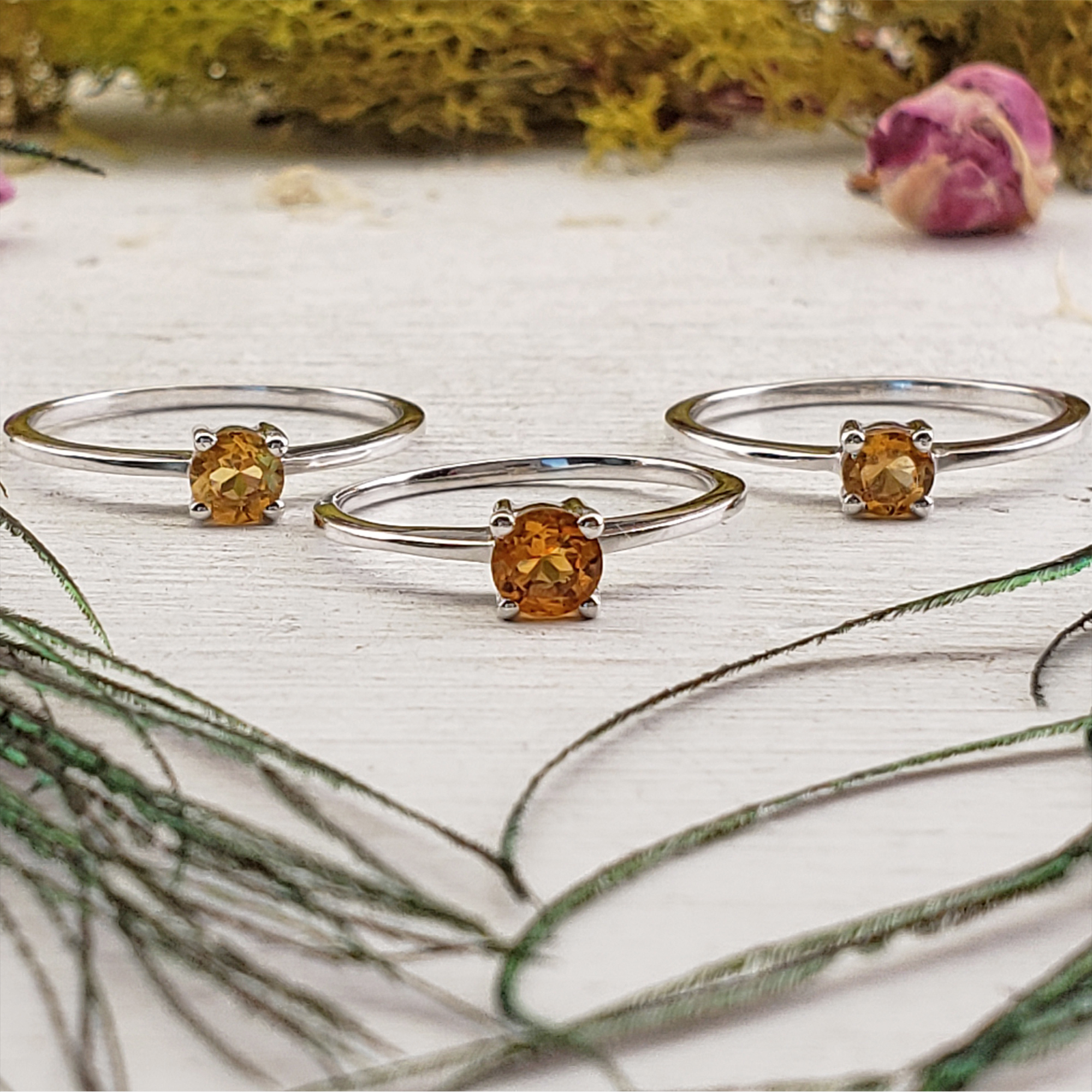 Citrine Crystal Faceted Gemstone Sterling Silver Ring - Indrani - November Birthstone Jewelry