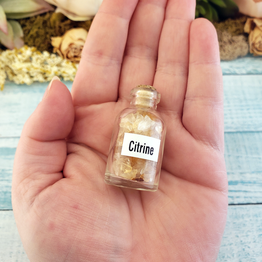 Citrine Natural Crystal Chips Bottle - One Bottle in Hand