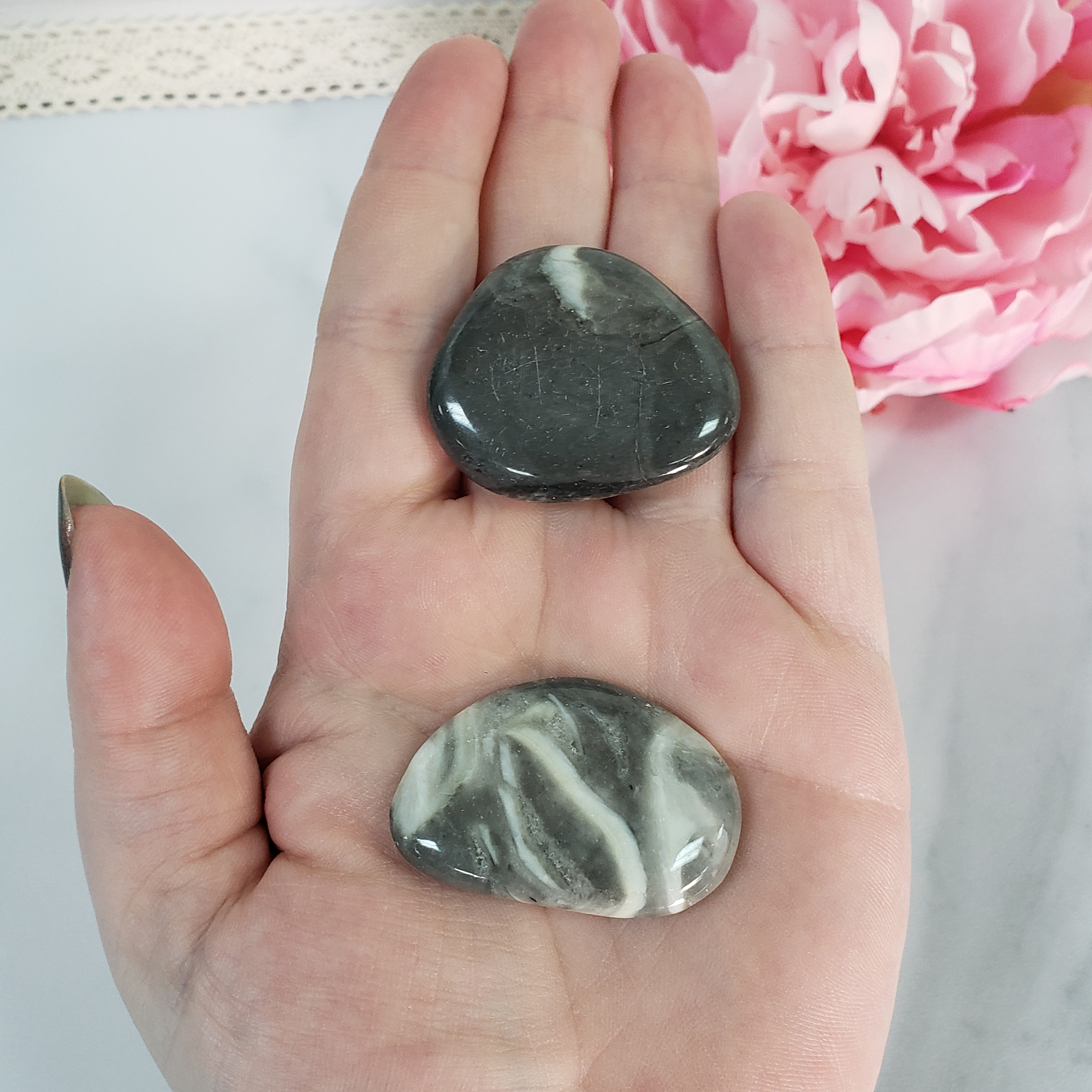 Clam Shell Jasper Natural Crystal Palm Stone Worry Stone Meditation Tool - 1