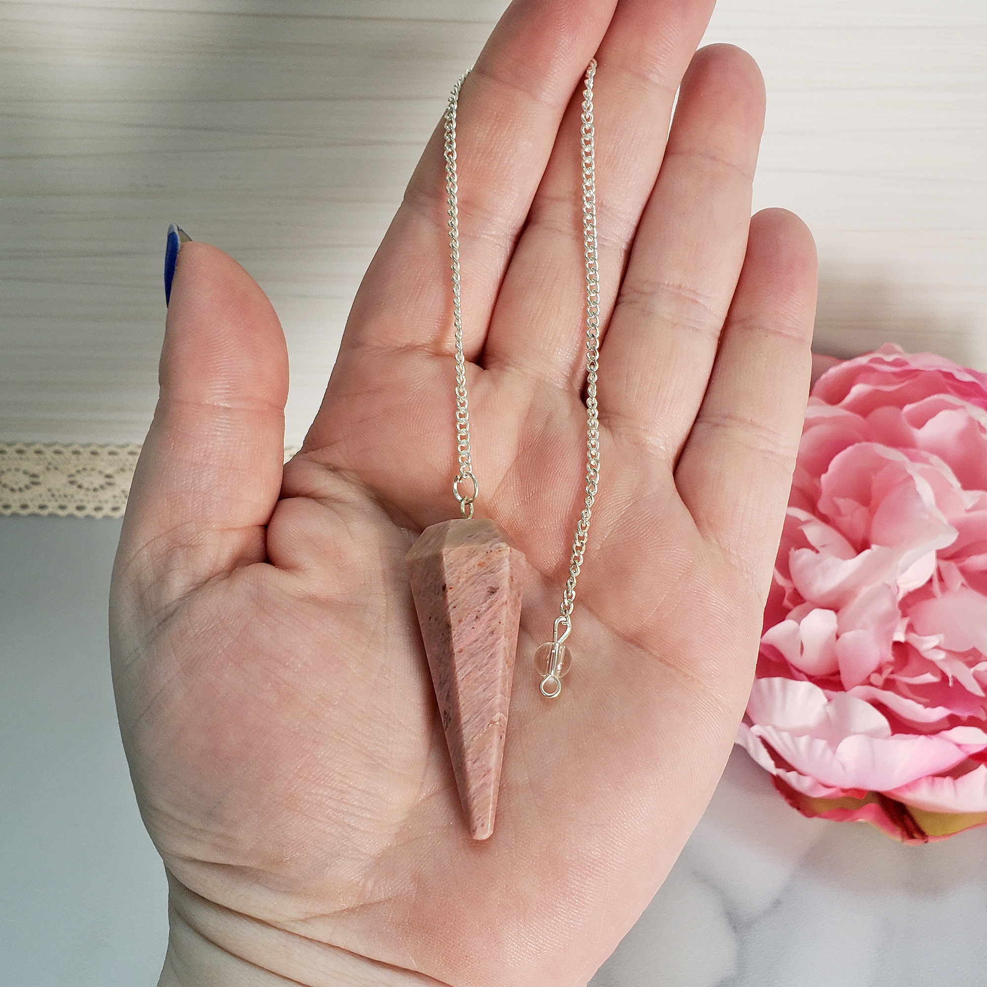 Pink Opal Crystal Natural Gemstone Pendulum | Spiritual Tool - In Hand