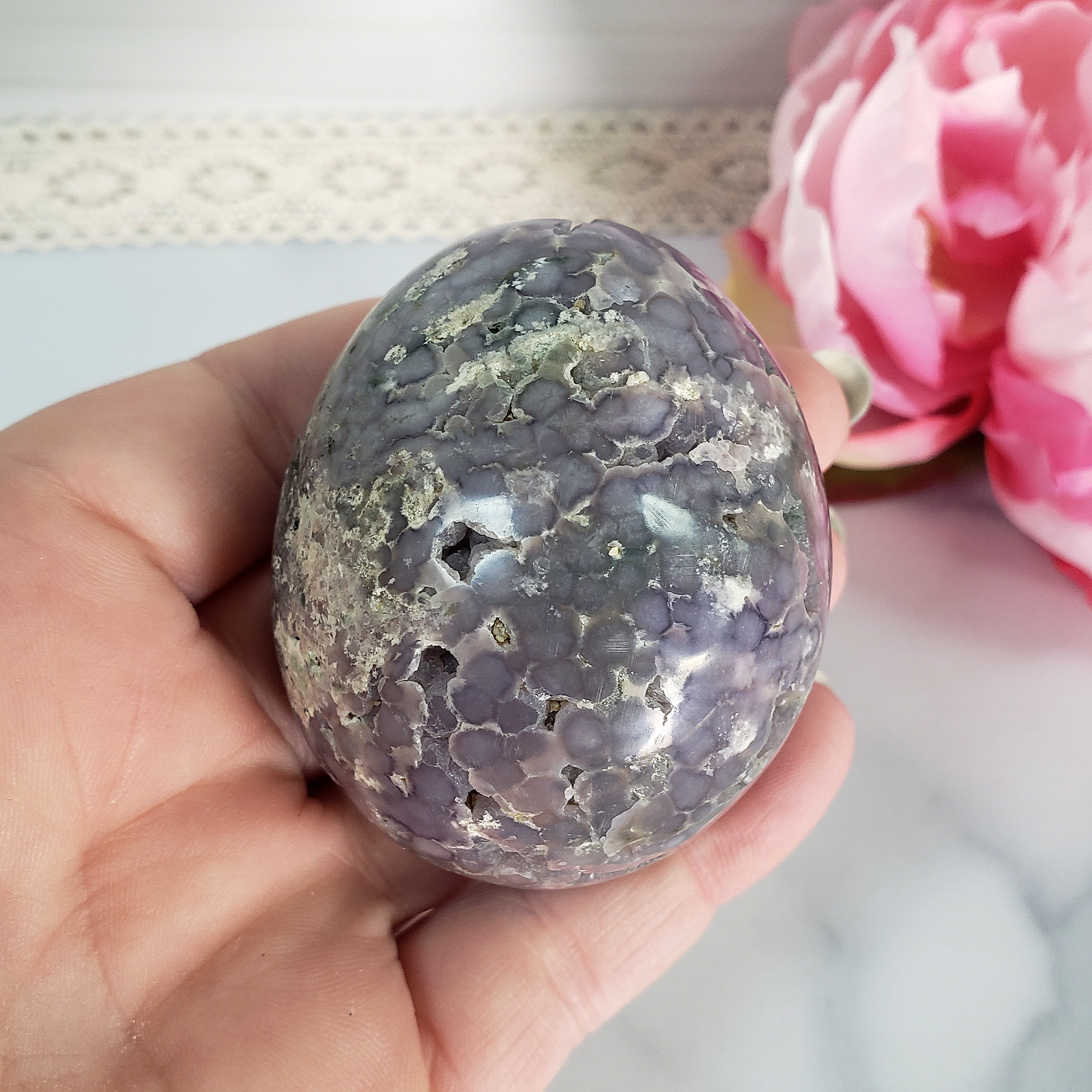 Unique Grape Agate Botryoidal Chalcedony Natural Crystal Cluster Semi-Polished Egg | Concord - 4