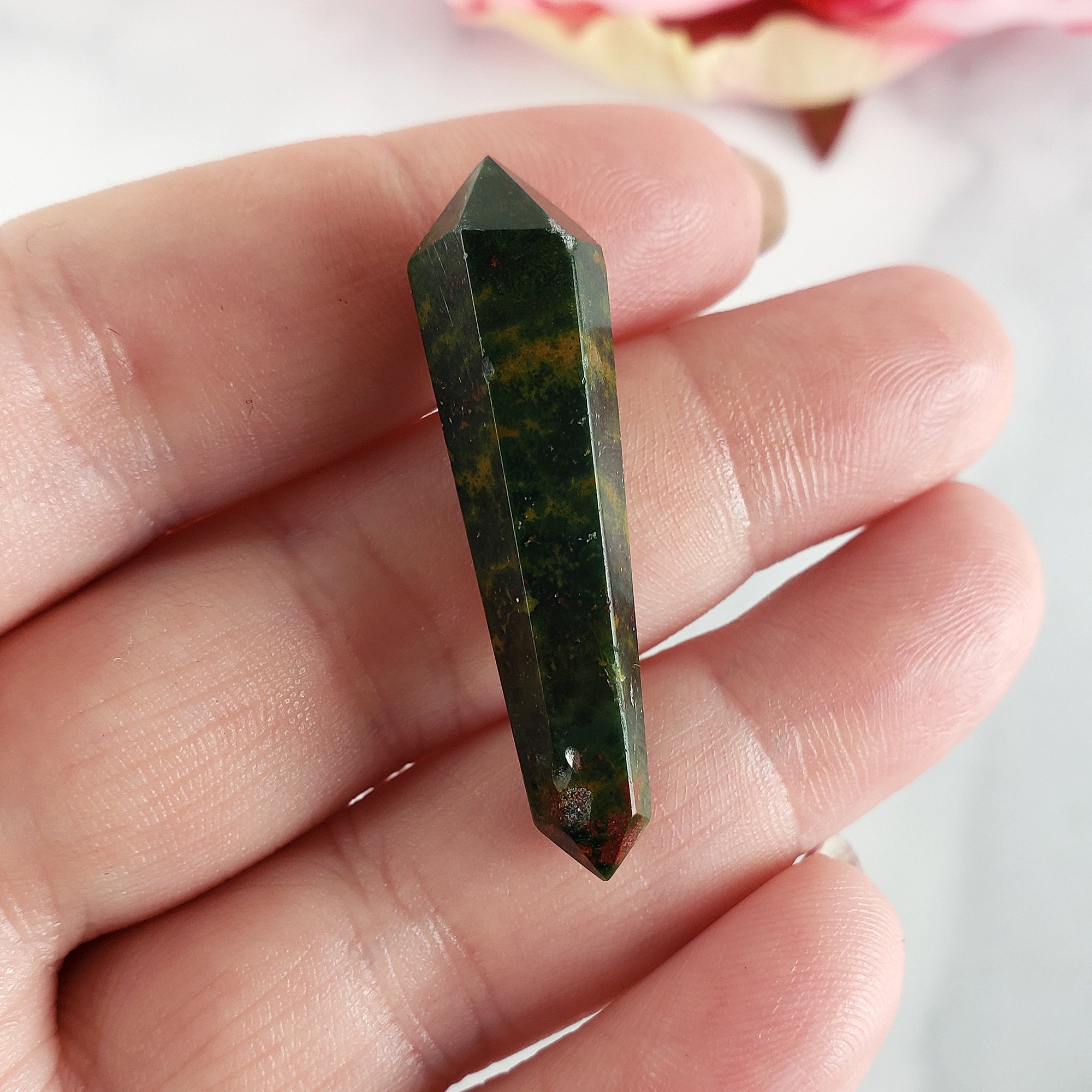Unique Mini Bloodstone Natural Gemstone Double Terminated Crystal Wand | Convivial