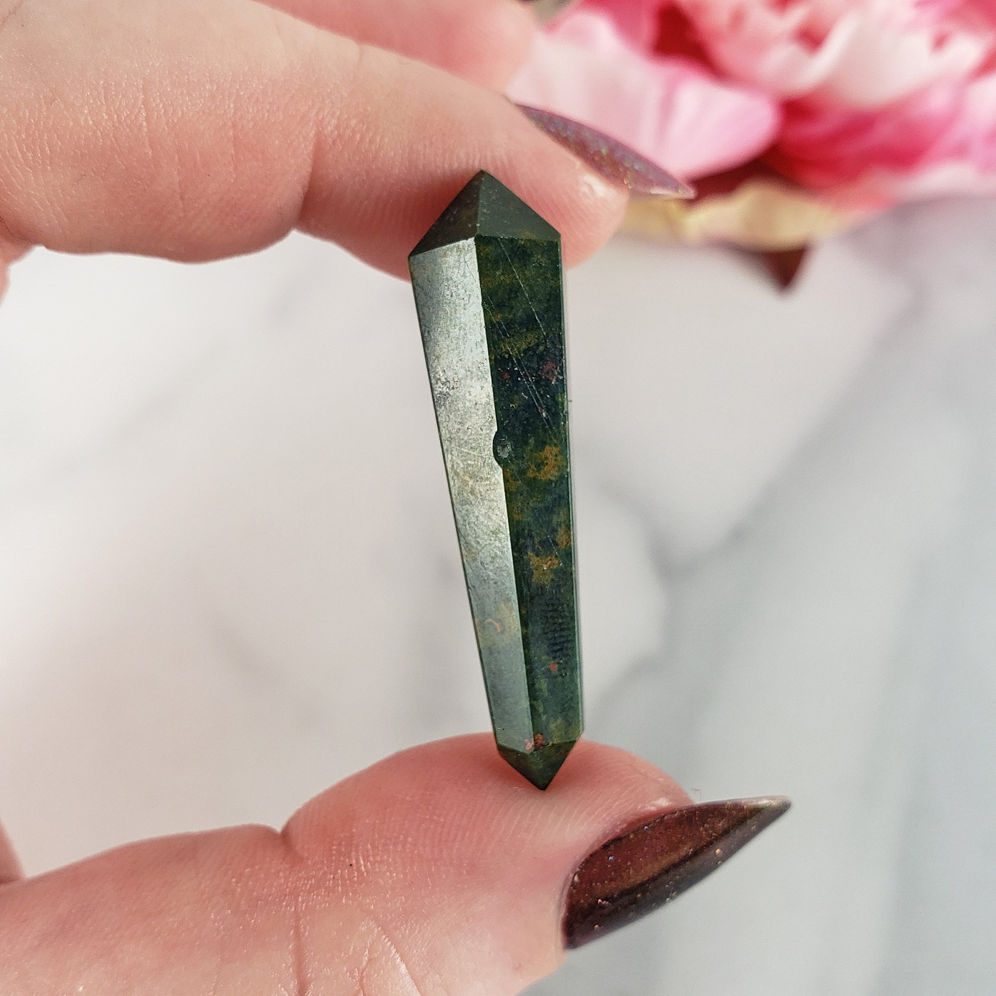 Unique Mini Bloodstone Natural Gemstone Double Terminated Crystal Wand | Convivial - 1