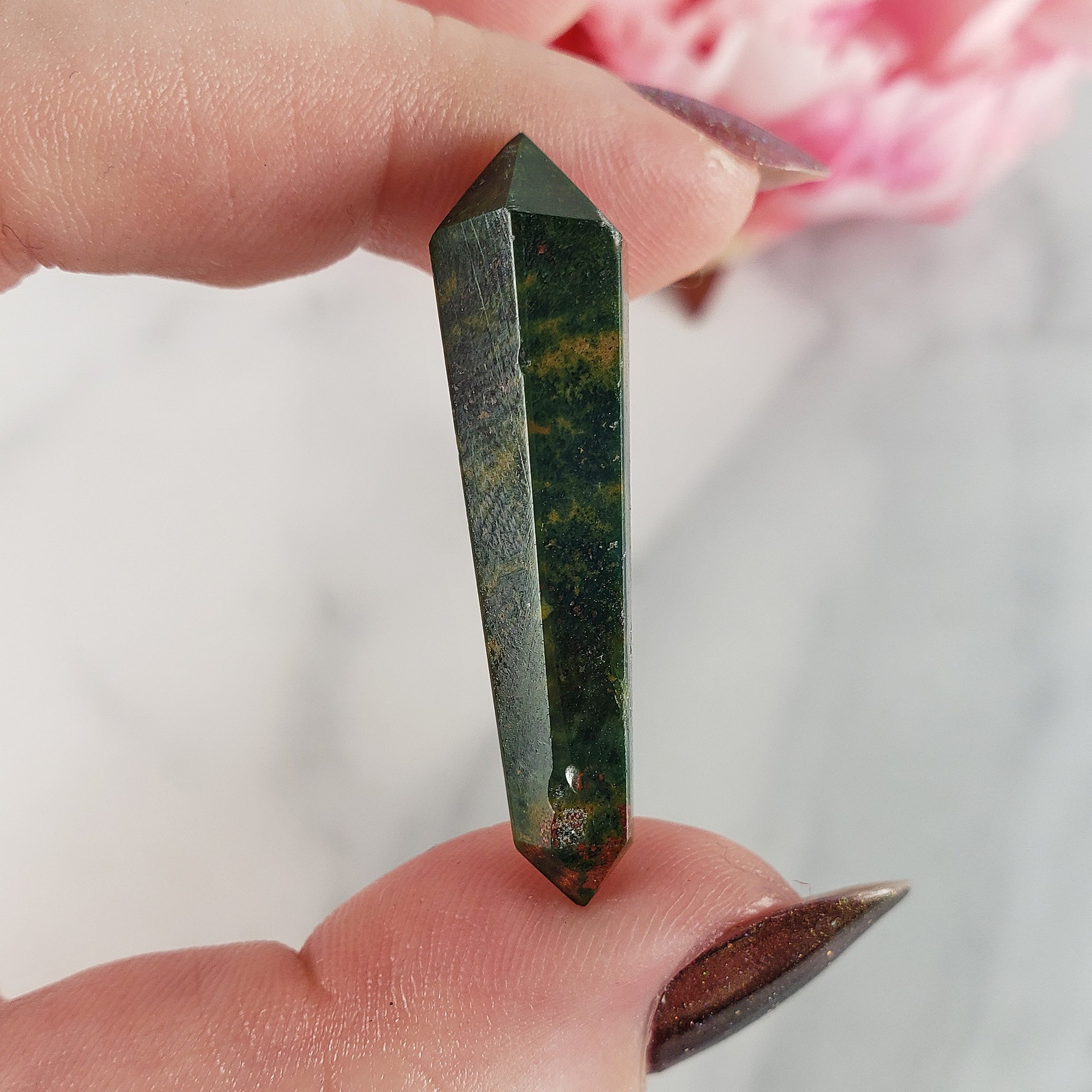 Unique Mini Bloodstone Natural Gemstone Double Terminated Crystal Wand | Convivial - 2