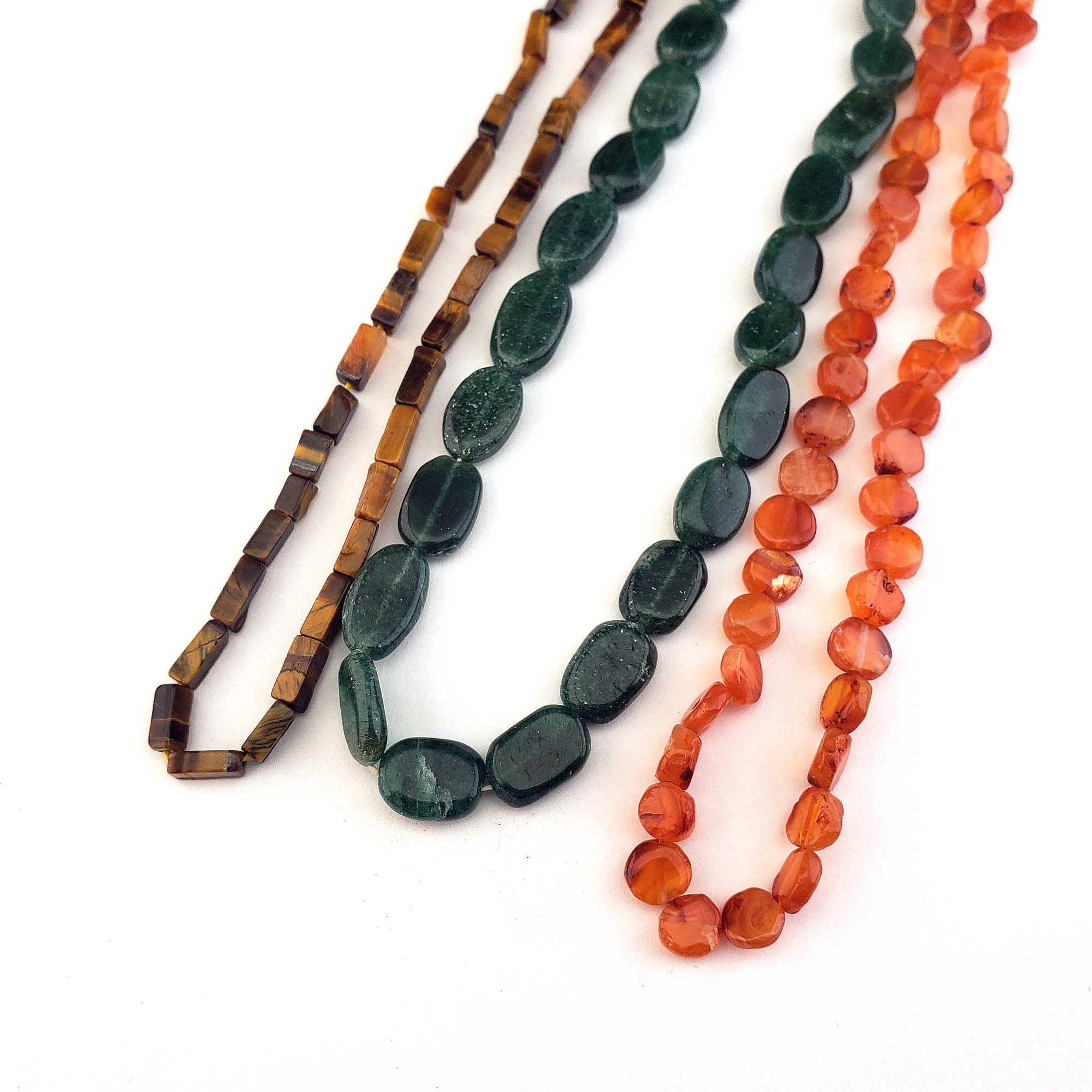 Crystal Beads Blind Bag - 3 Strands of Gemstone Beads - Tigers Eye, Green Aventurine, Carnelian