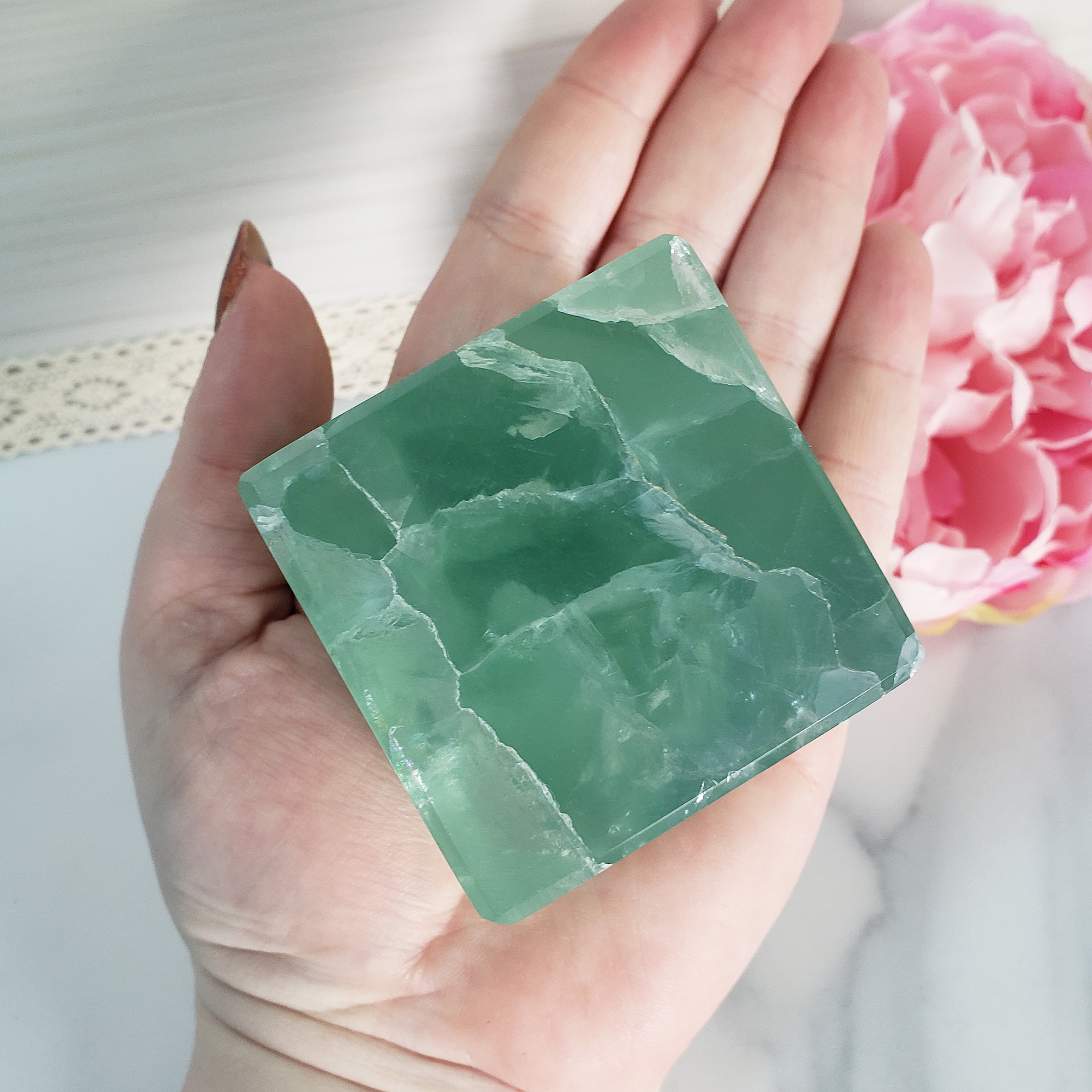 Unique Green Fluorite Crystal Cube Natural Gemstone - Cyan - 1