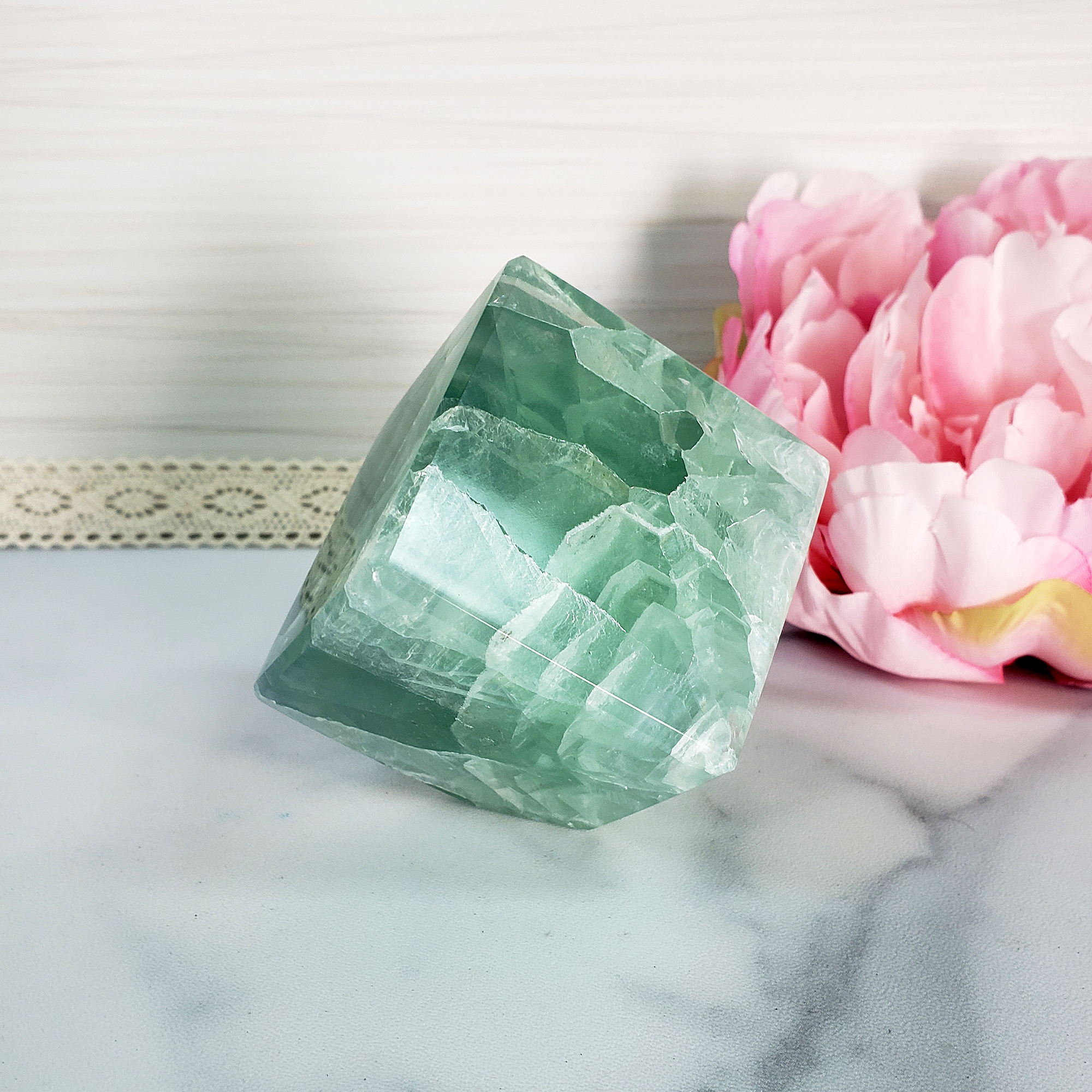 Unique Green Fluorite Crystal Cube Natural Gemstone - Cyan