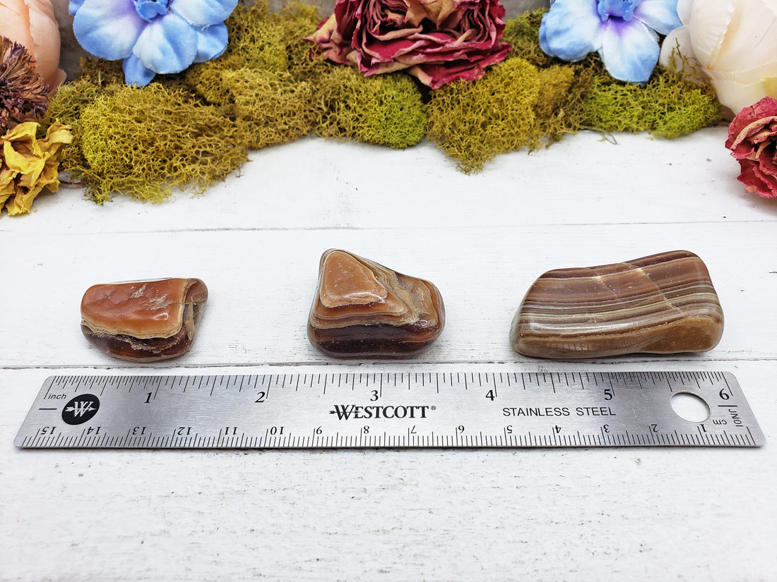 chocolate rhodocrosite stones by ruler