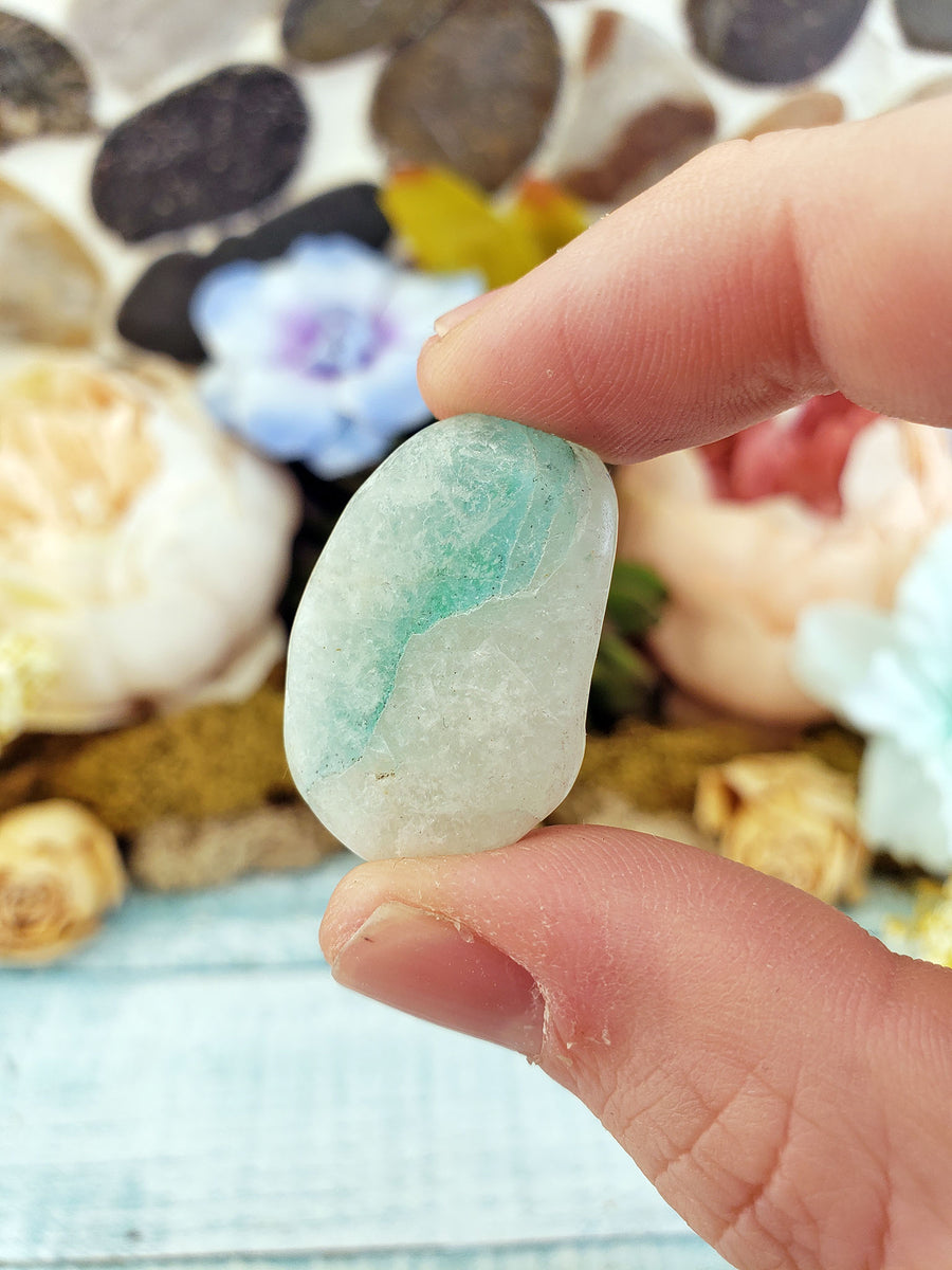 Quartz with Chrysocolla Tumble Stone - Single Stone