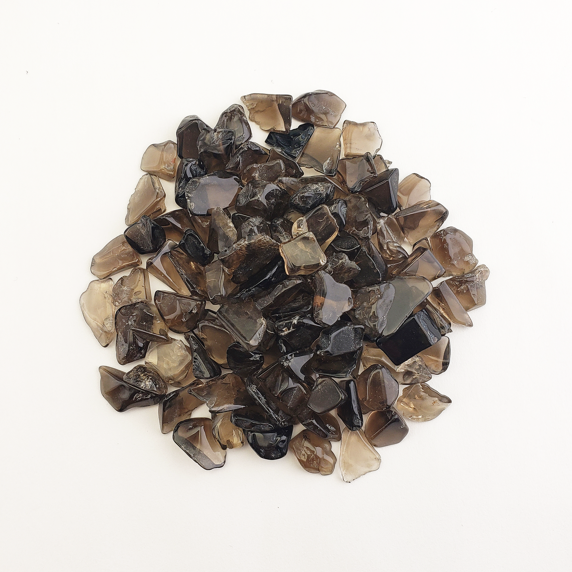 Dark Smoky Quartz Crystal Natural Gemstone Chips By the Ounce - White Background