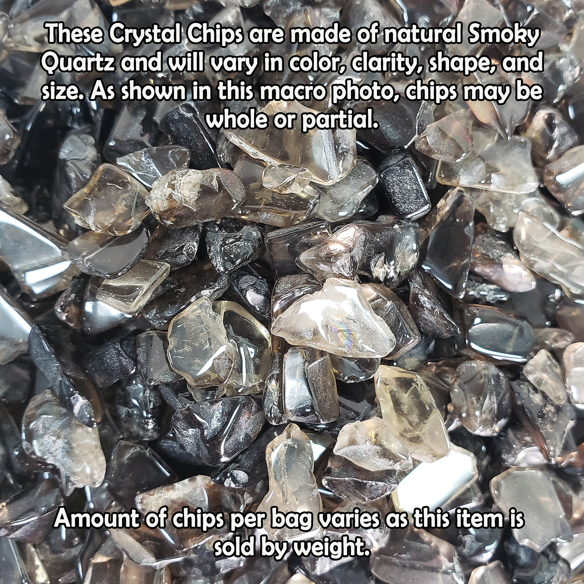 Dark Smoky Quartz Crystal Natural Gemstone Chips By the Ounce - Close Up Info