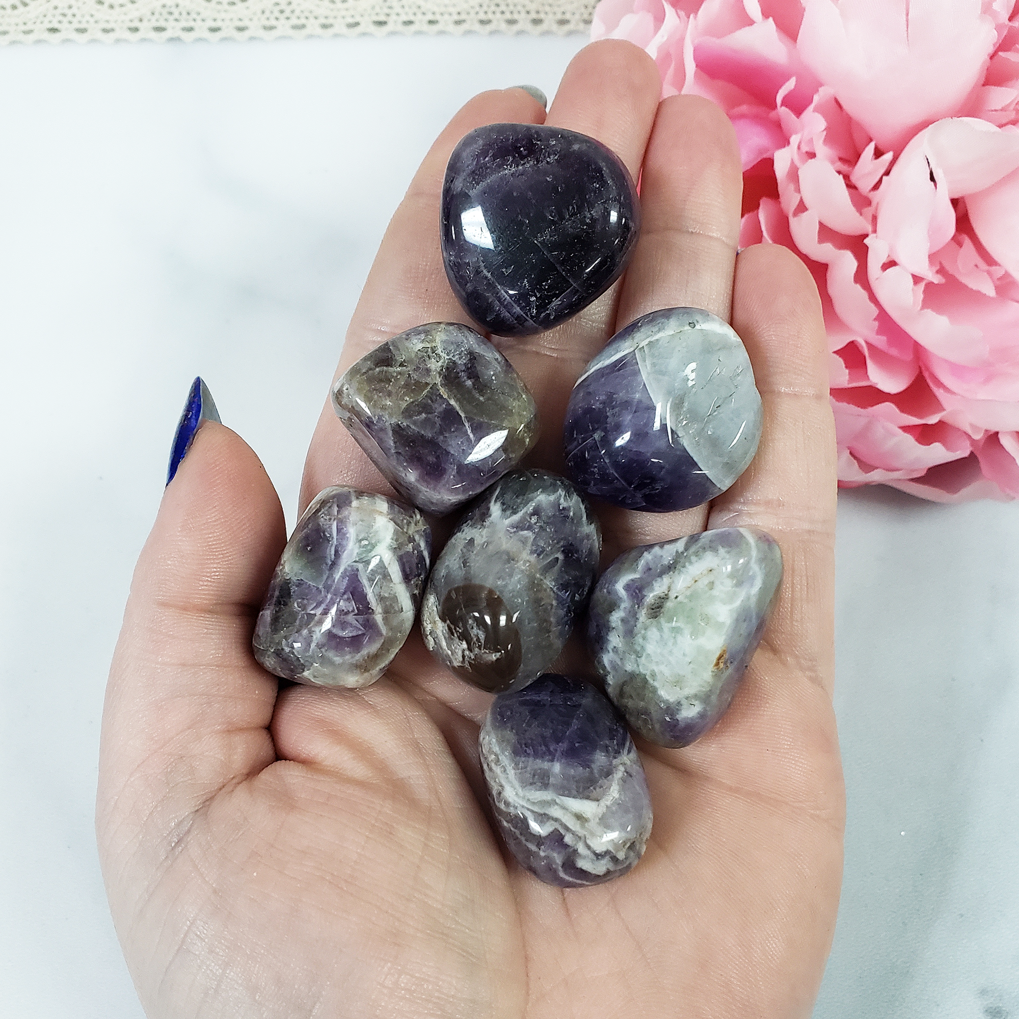 Dogtooth Chevron Amethyst Crystal Natural Gemstone Tumbled Stone | One Stone - 2