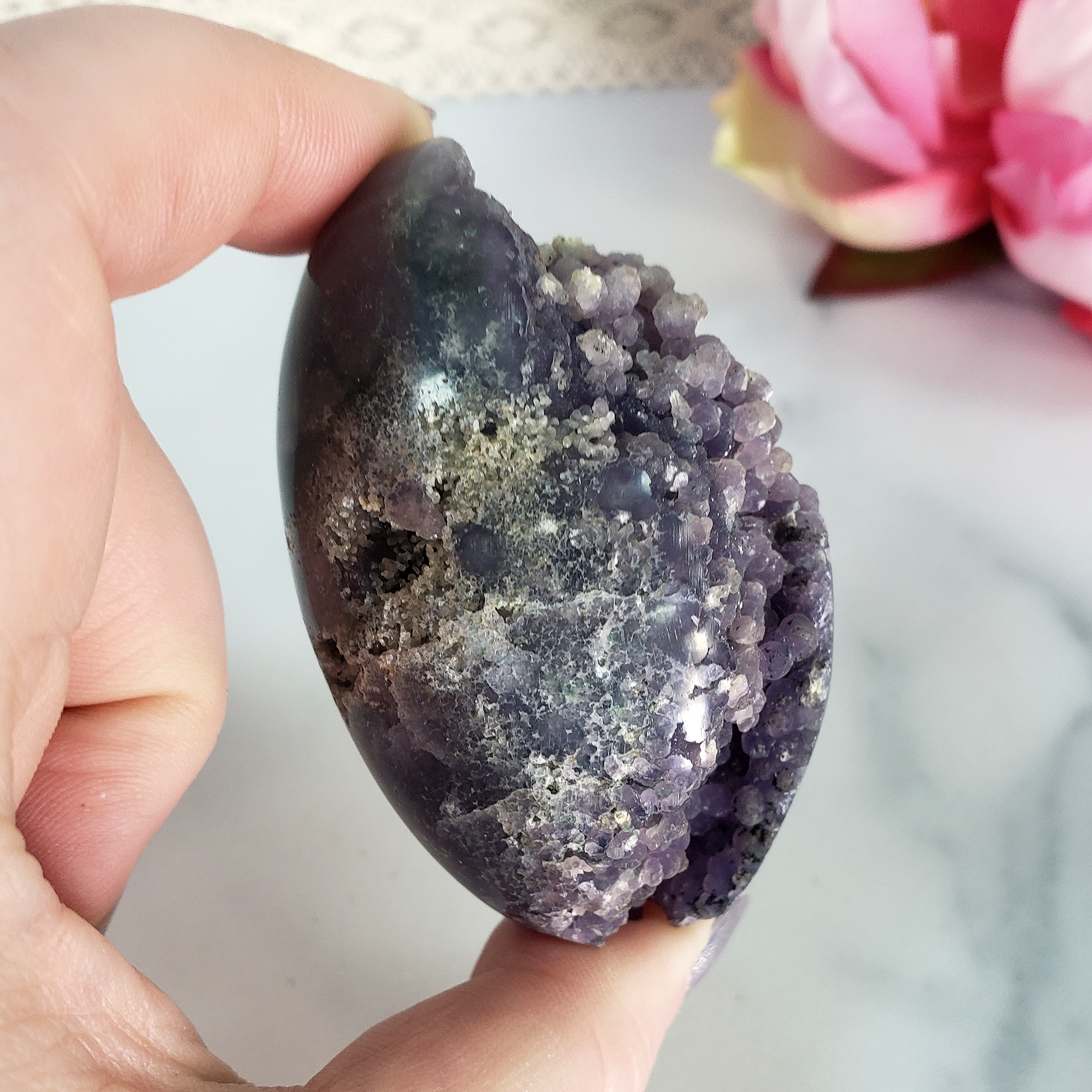 Unique Grape Agate Botryoidal Chalcedony Natural Crystal Cluster Semi-Polished Egg | Dornfelder - 4