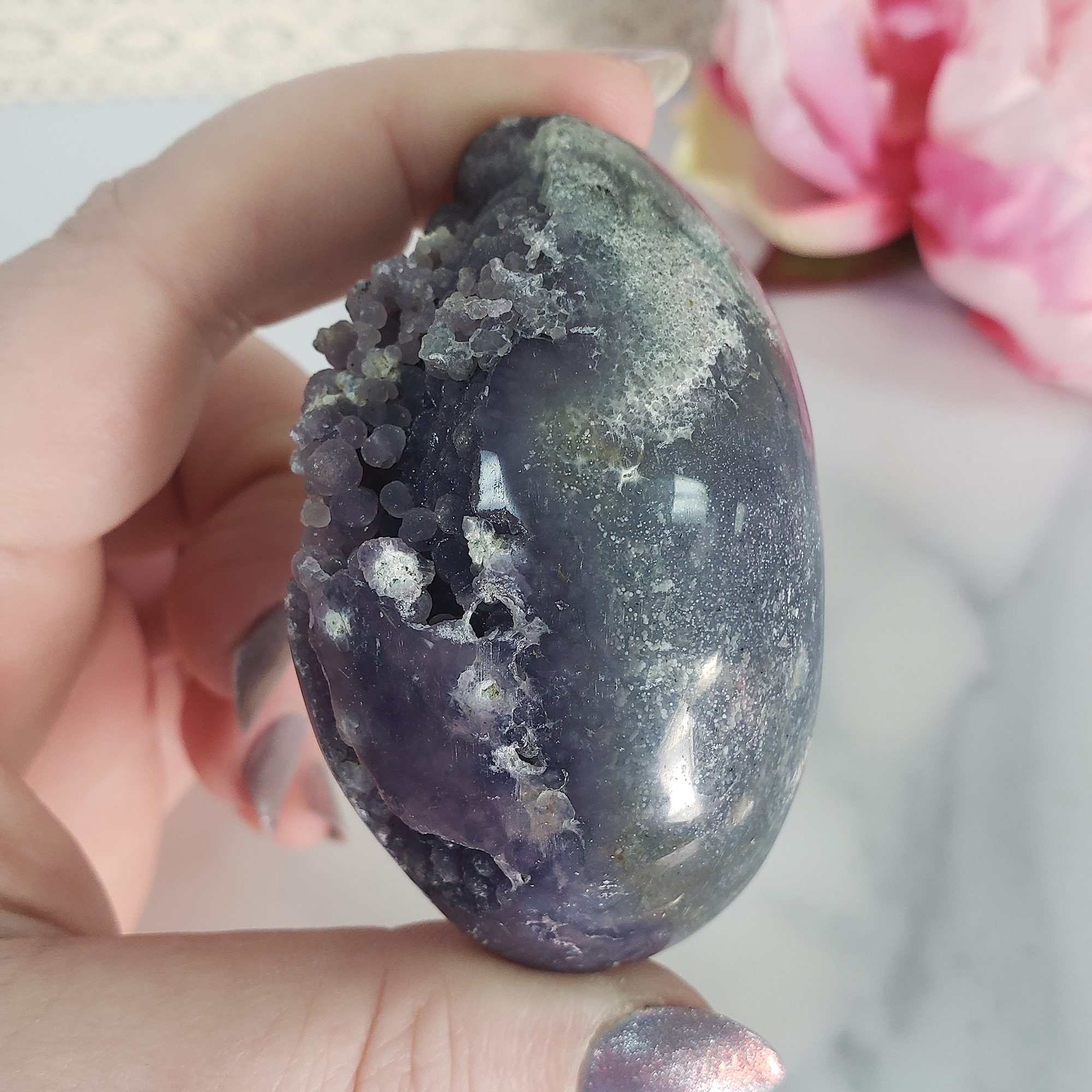 Unique Grape Agate Botryoidal Chalcedony Natural Crystal Cluster Semi-Polished Egg | Dornfelder - 3