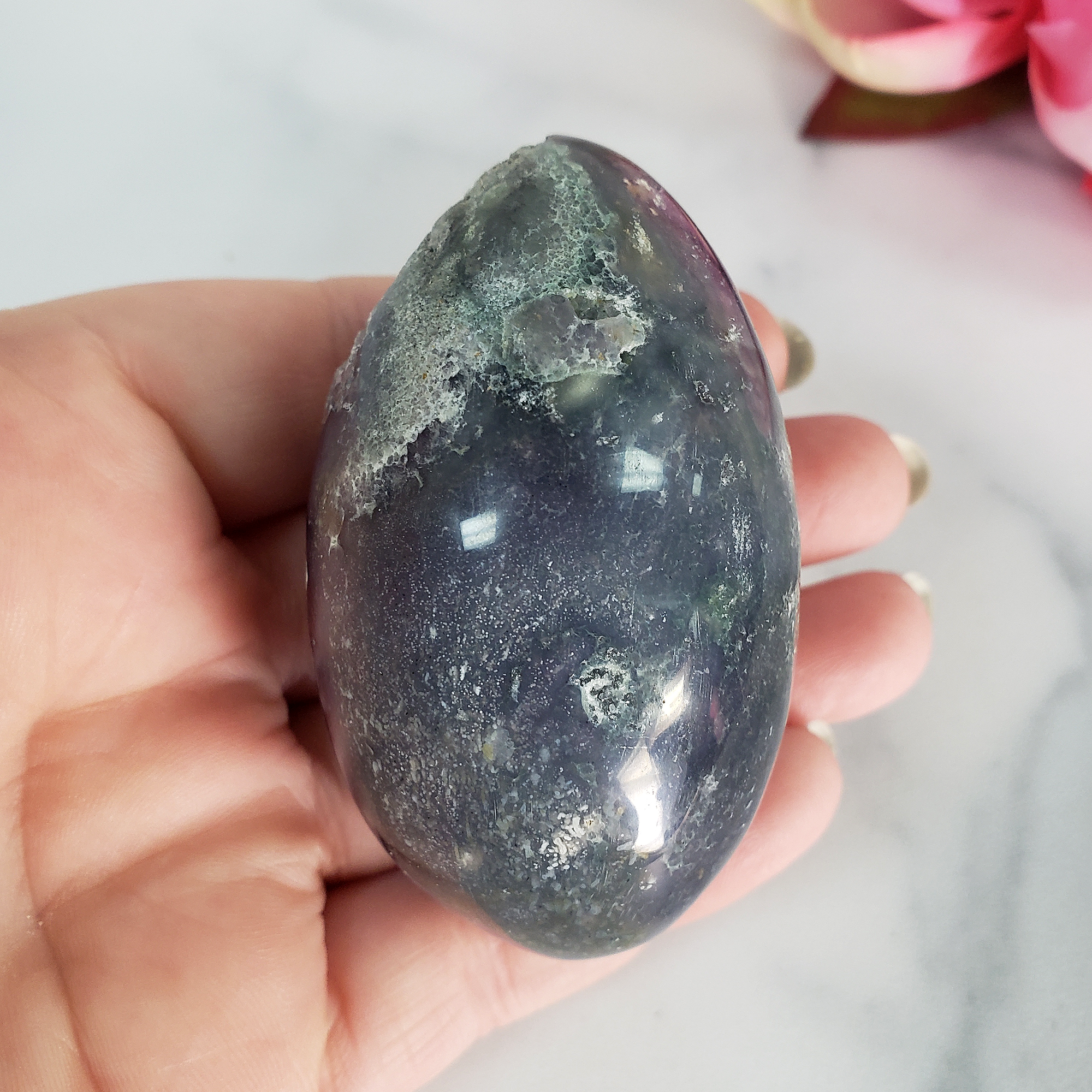 Unique Grape Agate Botryoidal Chalcedony Natural Crystal Cluster Semi-Polished Egg | Dornfelder - 5