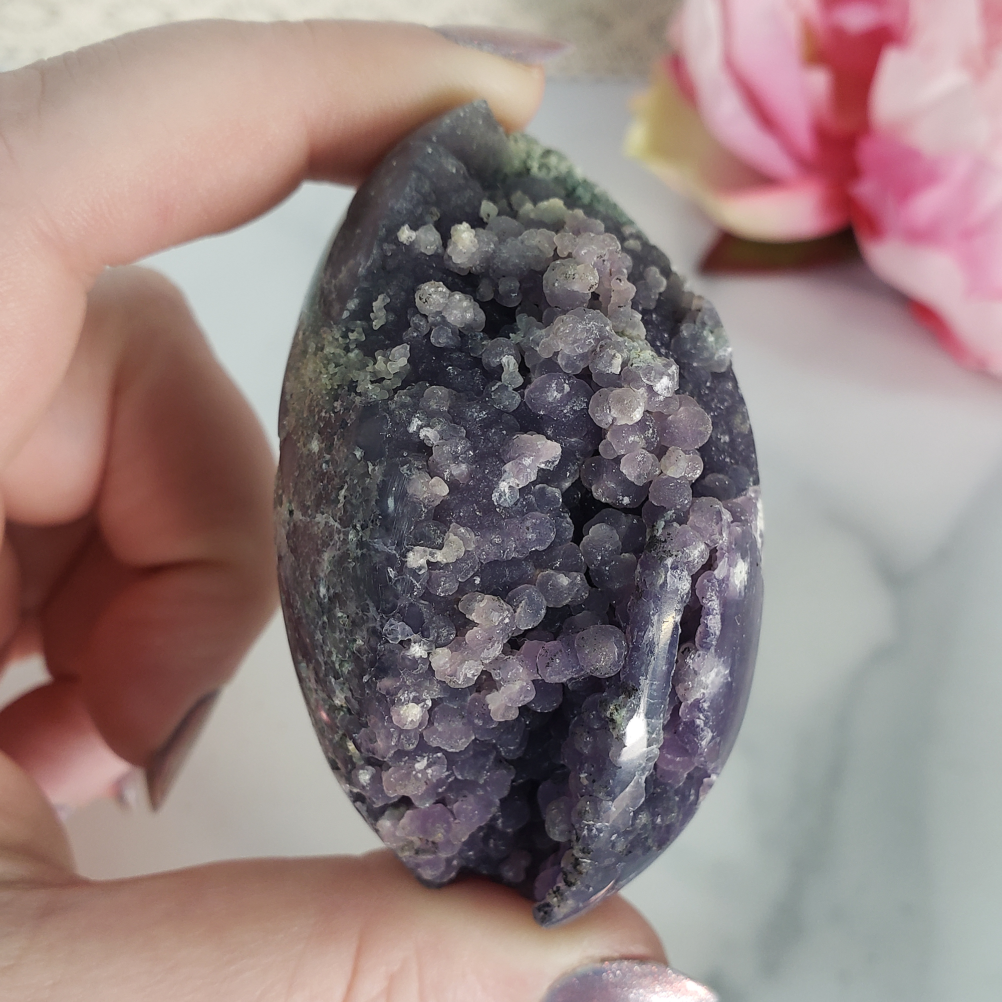 Unique Grape Agate Botryoidal Chalcedony Natural Crystal Cluster Semi-Polished Egg | Dornfelder