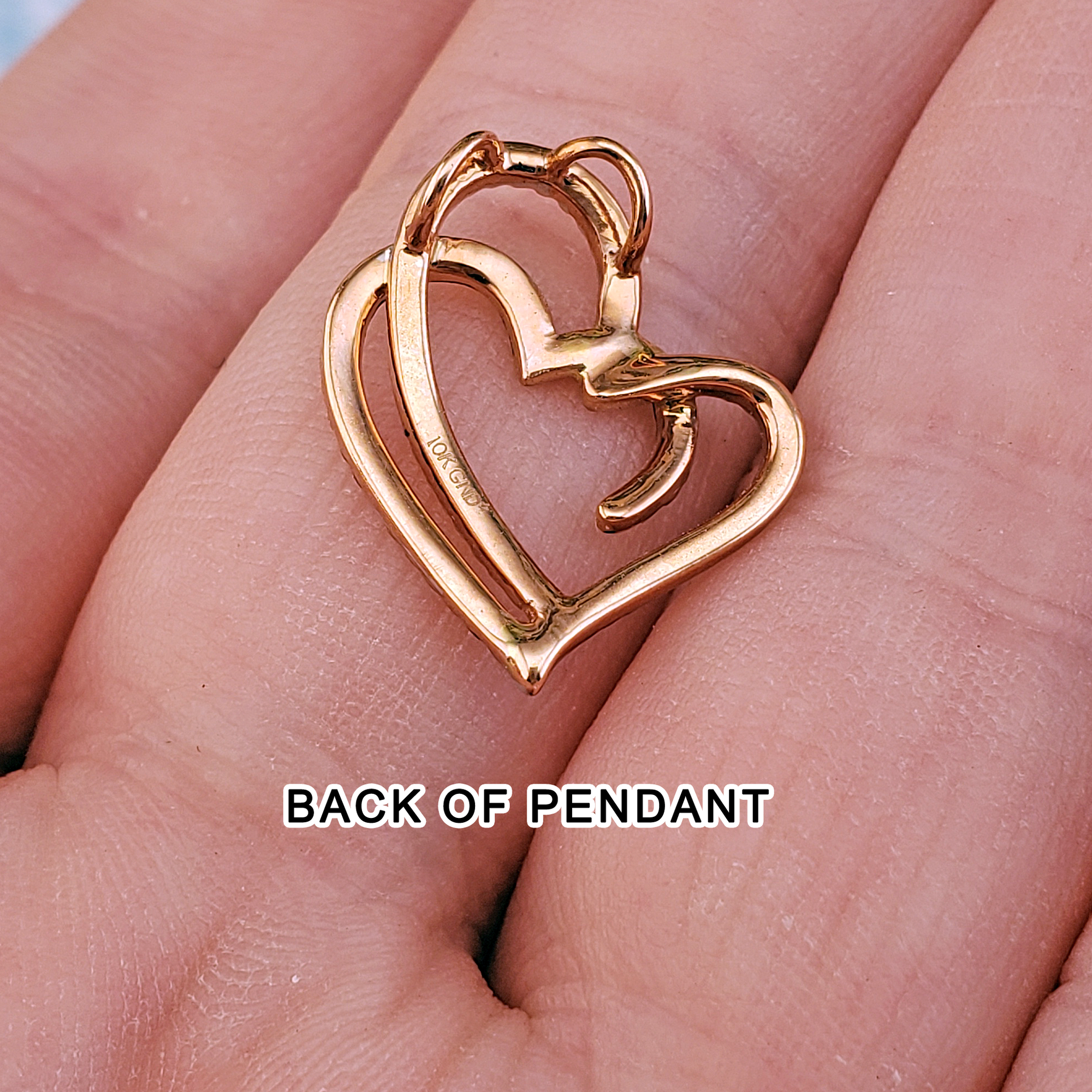 Entwined Hearts 10k Rose Gold Red &amp; White Diamond Pendant - Back of Pendant