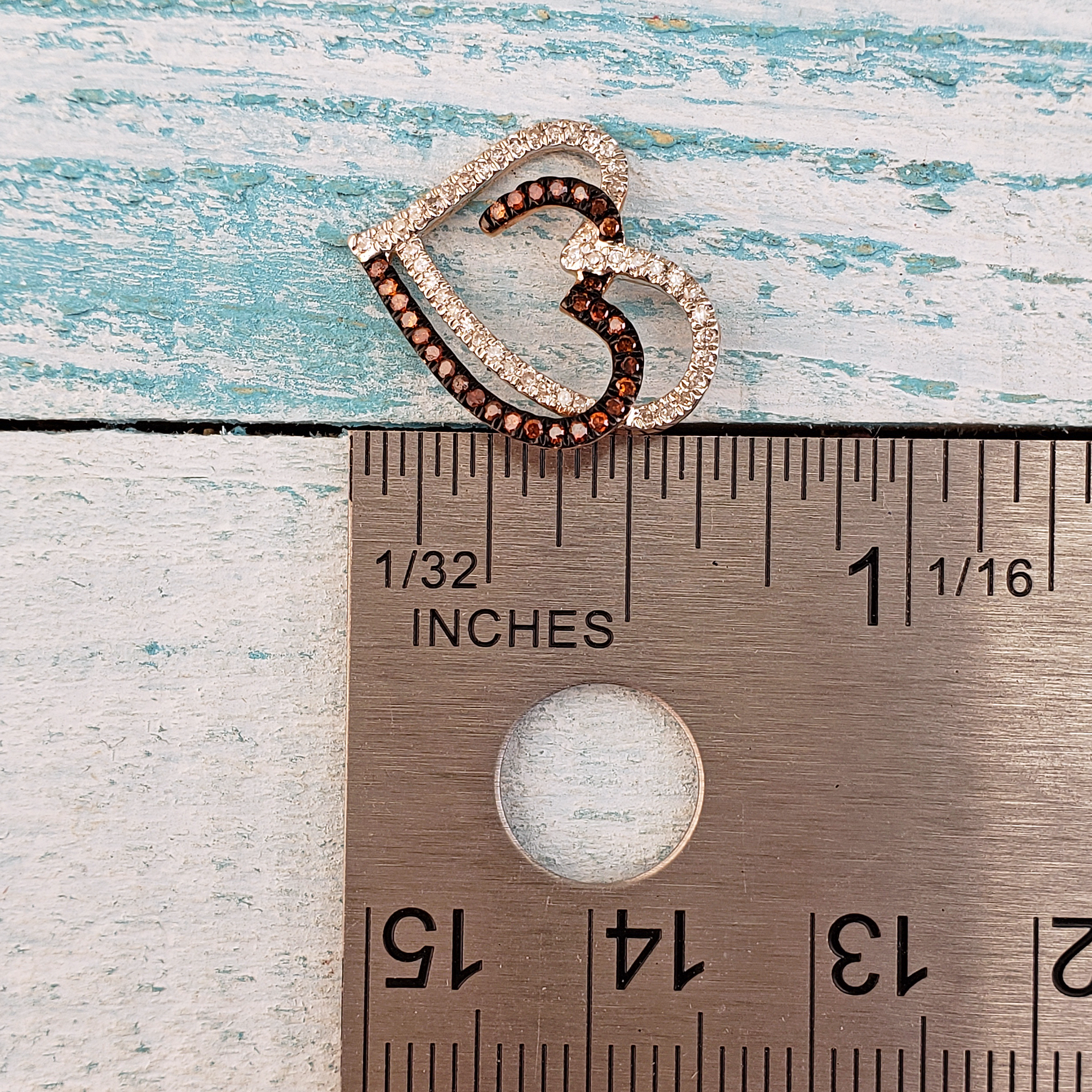 Entwined Hearts 10k Rose Gold Red &amp; White Diamond Pendant - Measurement